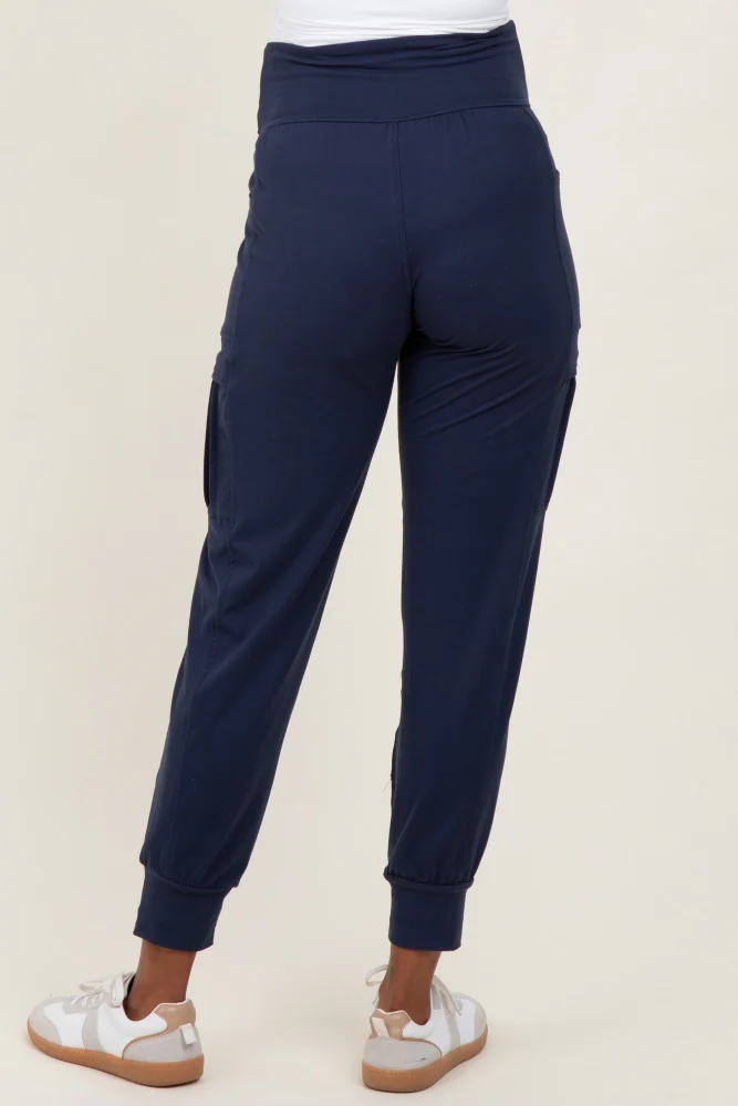 Navy Cargo Pocket Maternity Jogger Pants - Image 4