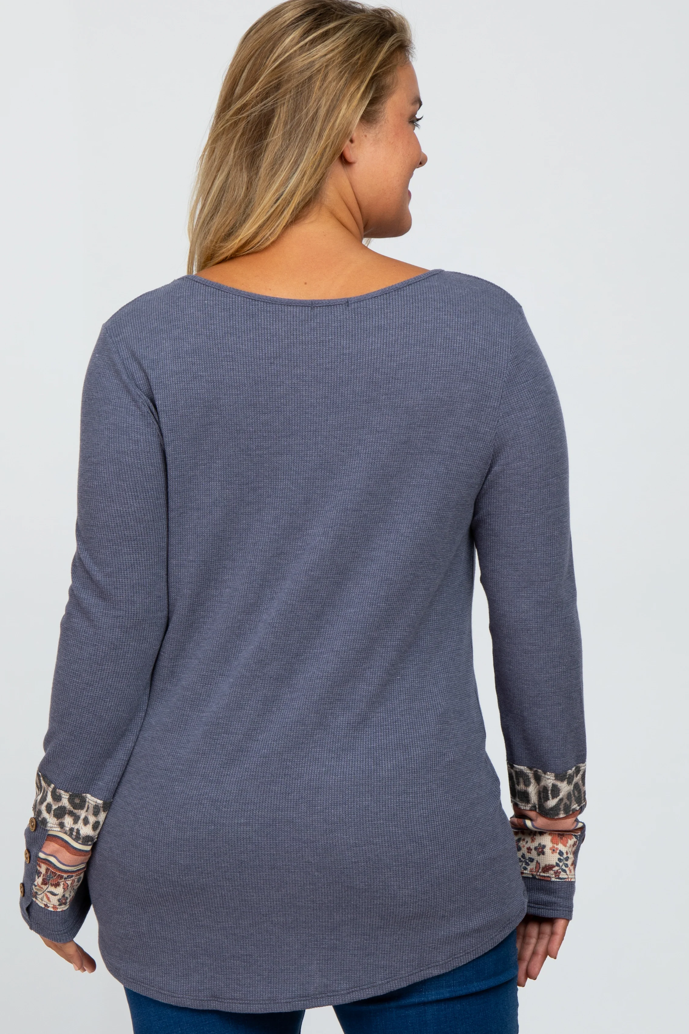Navy Colorblock Sleeve Maternity Plus Top - Image 3