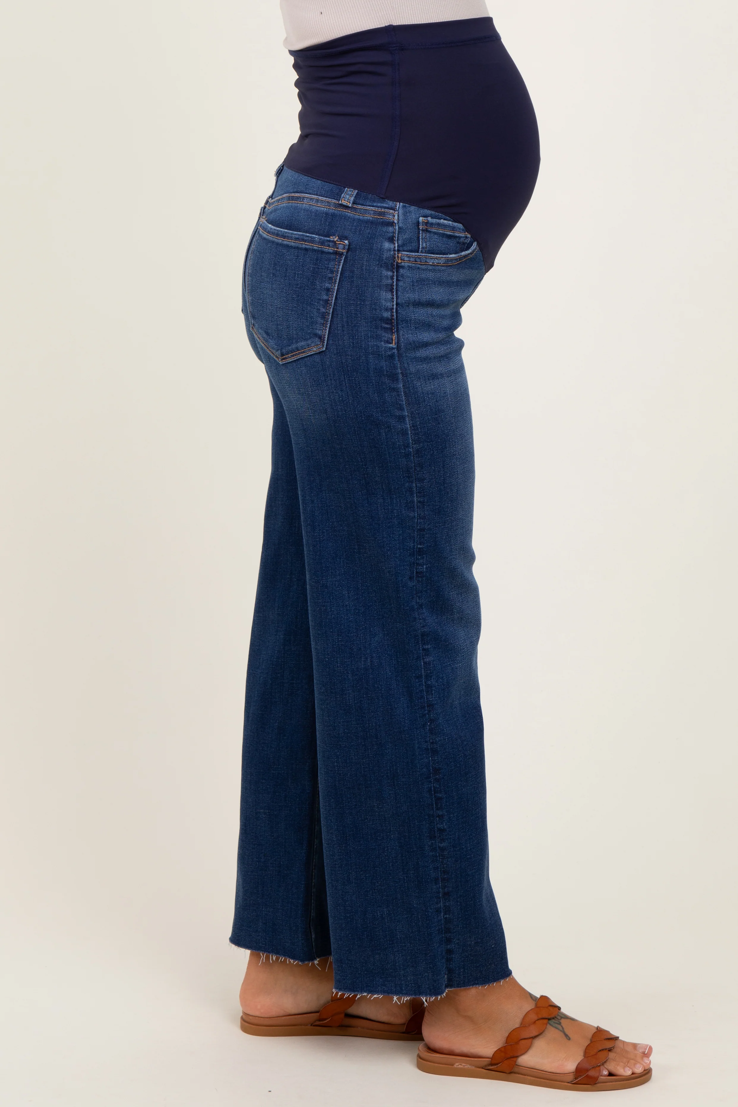Navy Cut Hem Wide Leg Maternity Jeans - Image 4