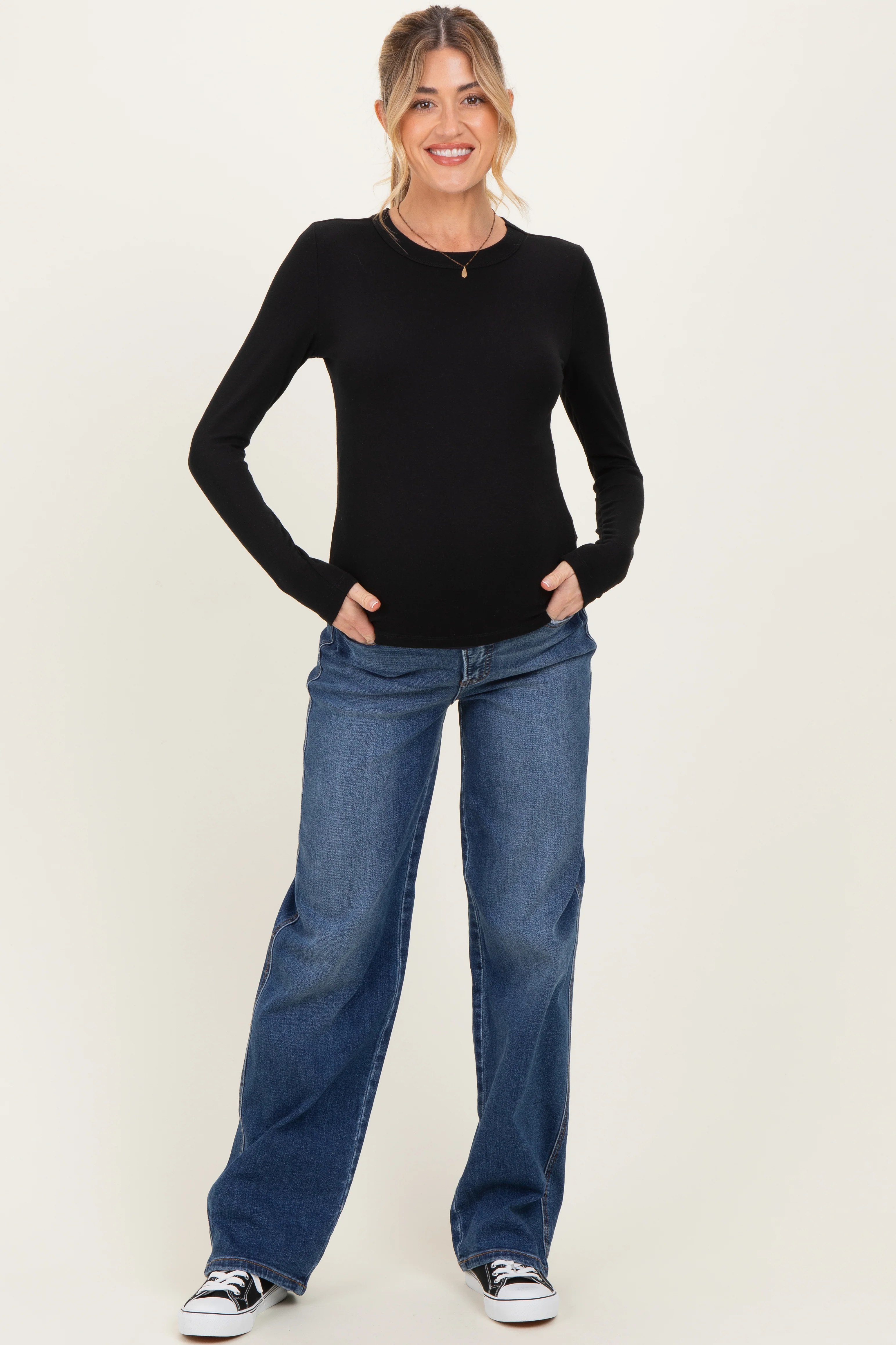 Navy Dark Wash Relaxed Wide Leg Maternity Jeans - Image 2