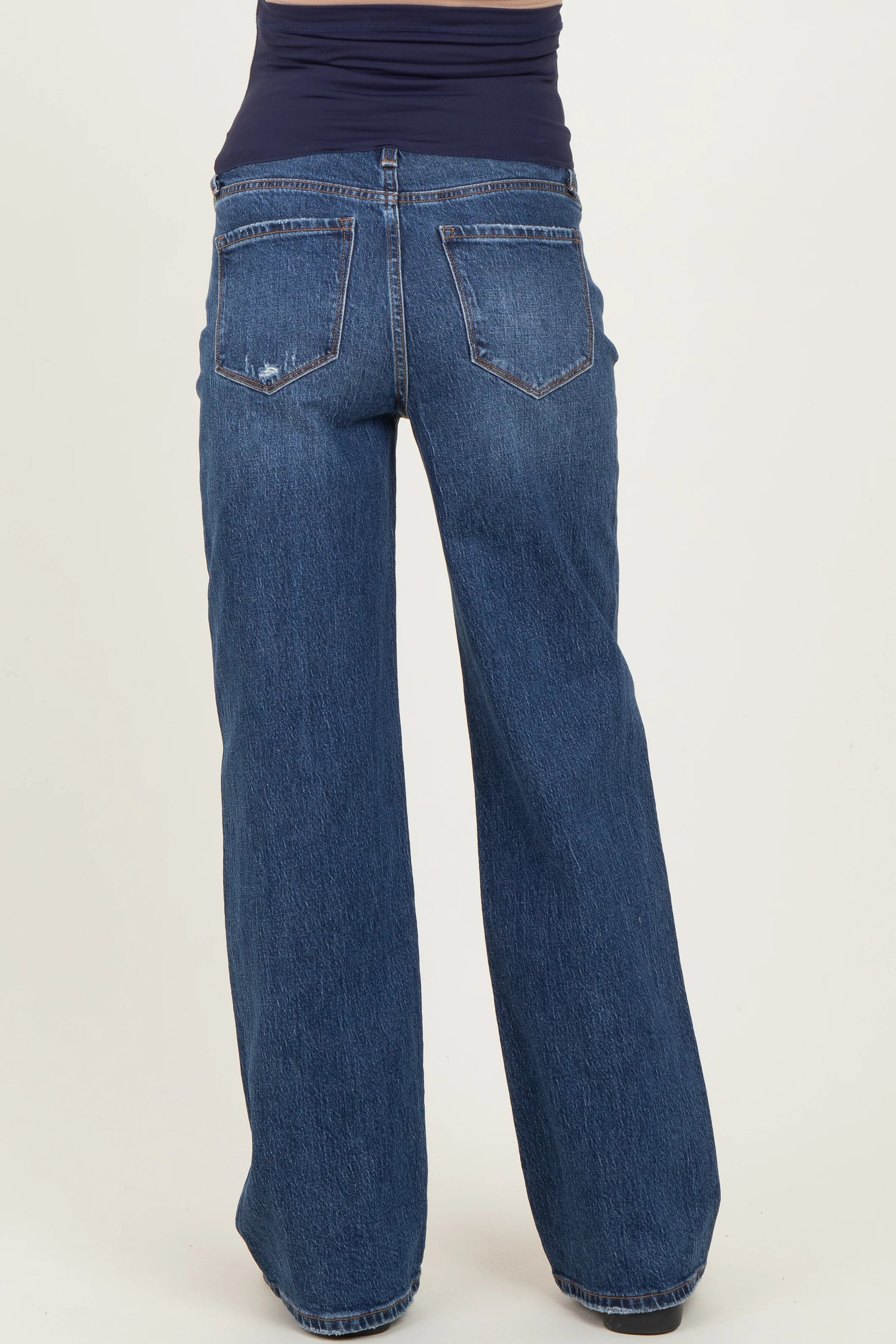 Navy Dark Wash Wide Leg Maternity Jeans - Image 5