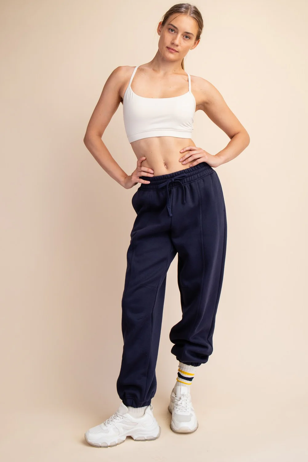 Navy Drawstring Relaxed Fit Maternity Sweatpants - Image 5