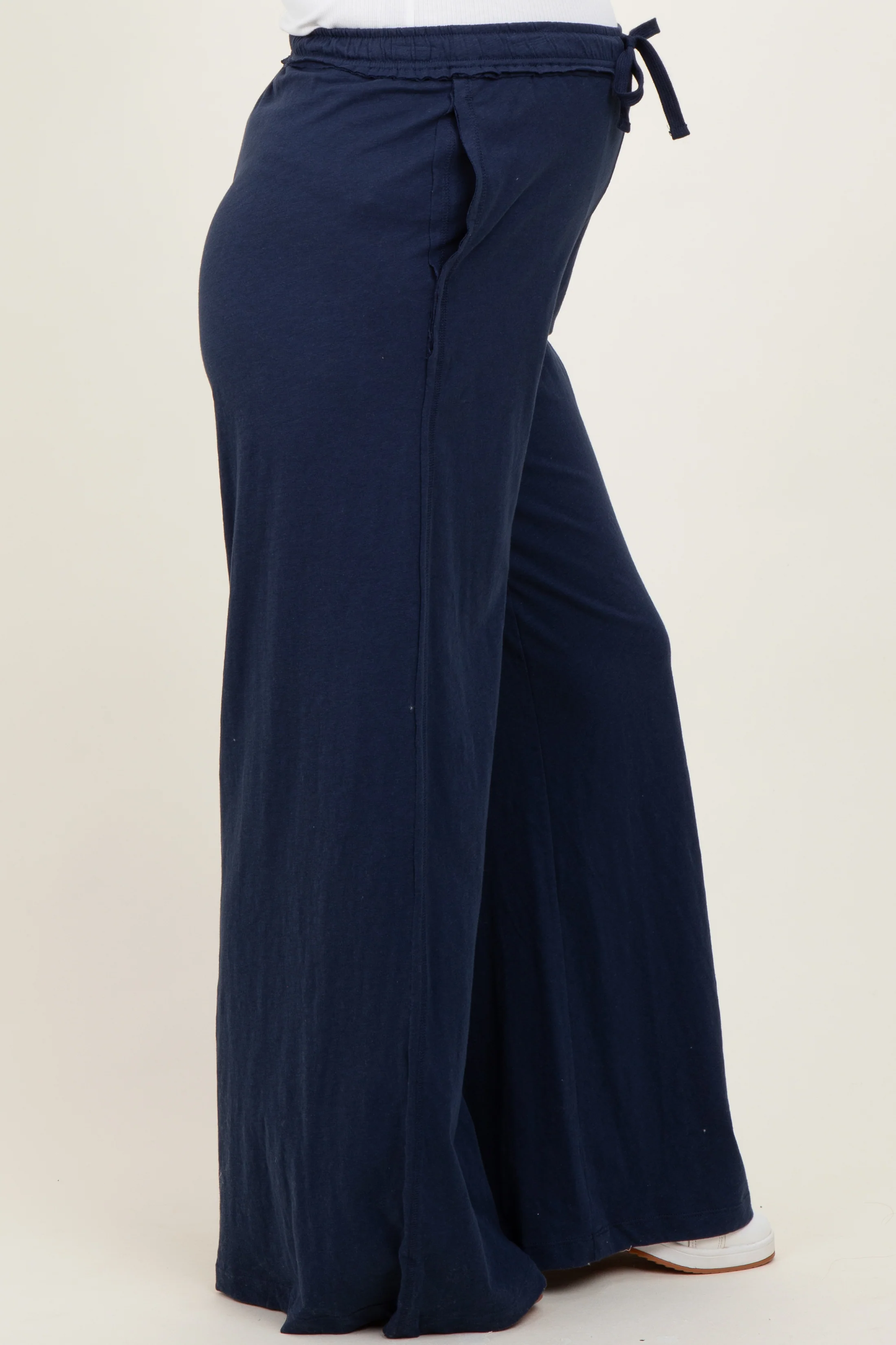 Navy Drawstring Wide Leg Maternity Lounge Pant - Image 3