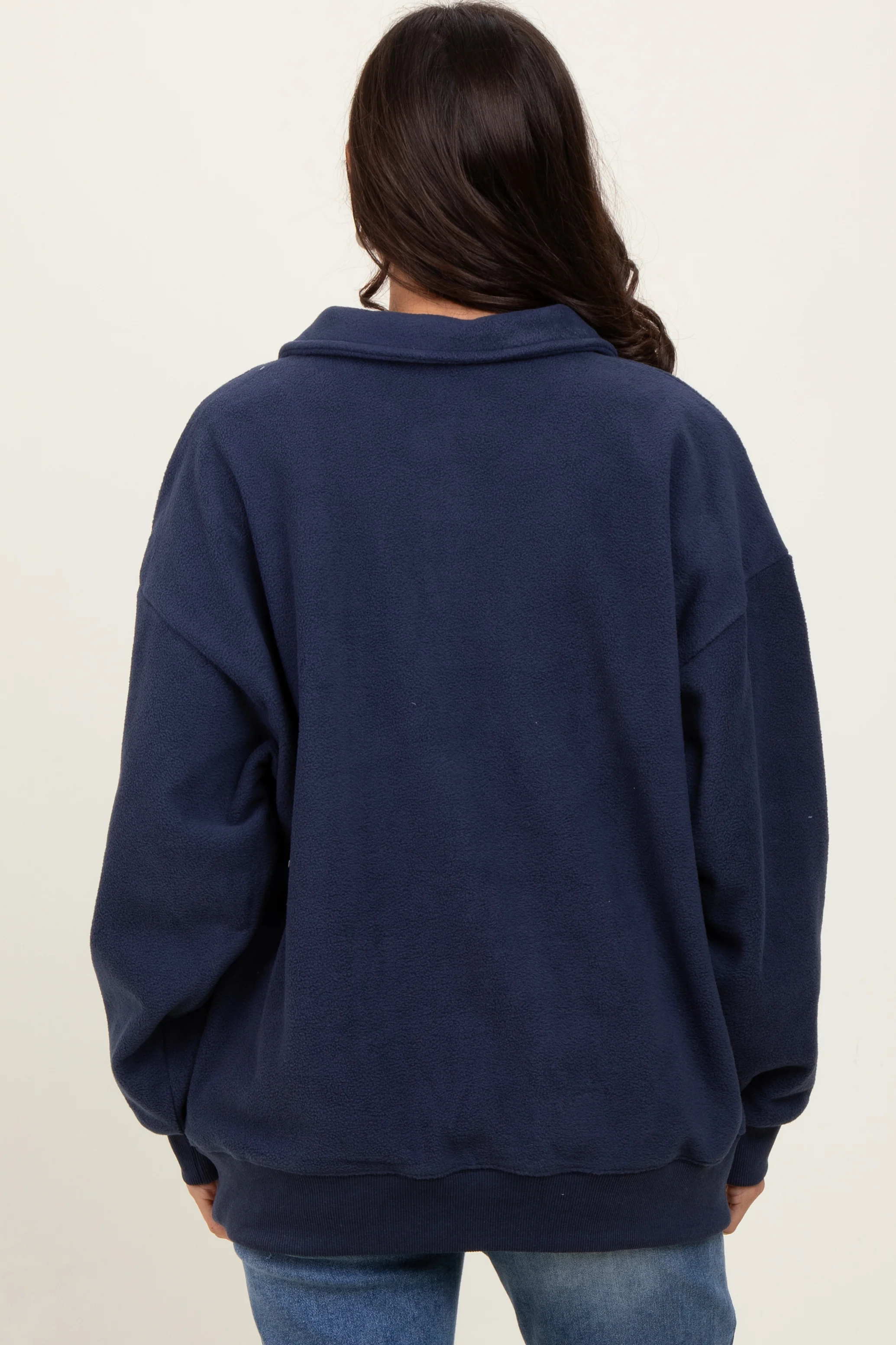 Navy Fleece Collared Button Up Pullover - Image 4