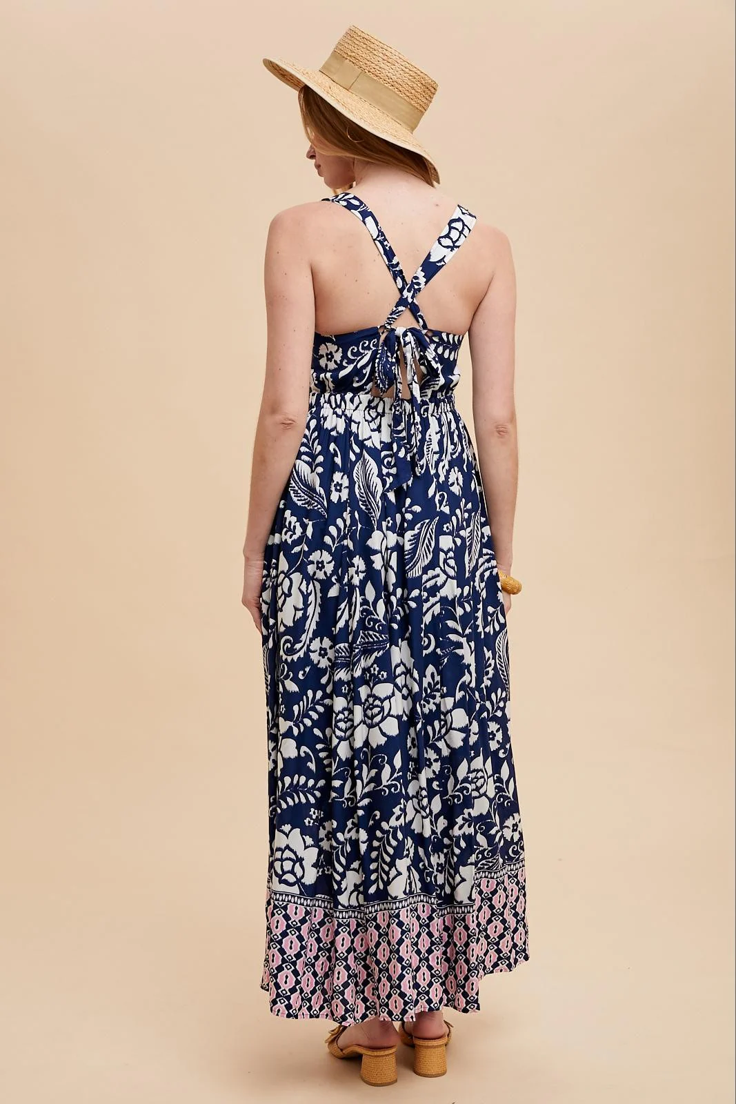 Navy Floral Crisscross Back Cutout Maxi Dress - Image 4