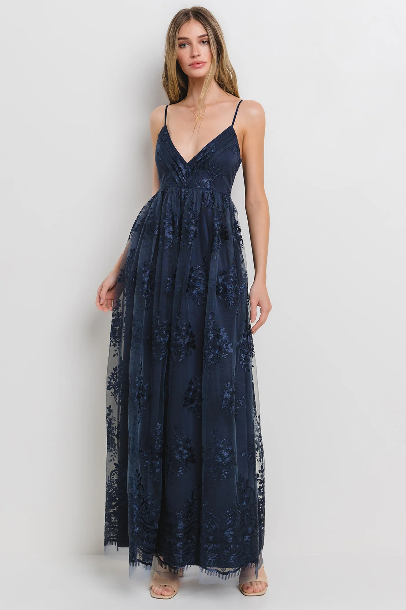 Navy Floral Lace Overlay Maternity Maxi Dress - Image 6