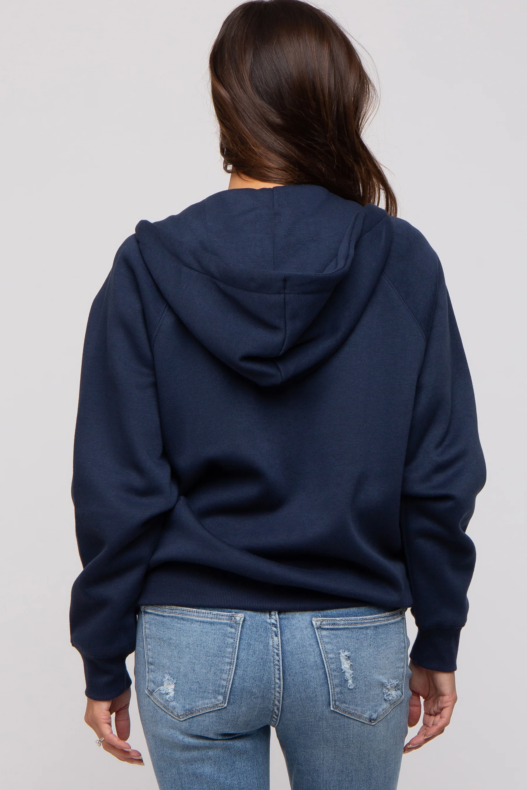Navy Front Zipper Hooded Maternity Sweater - Image 3
