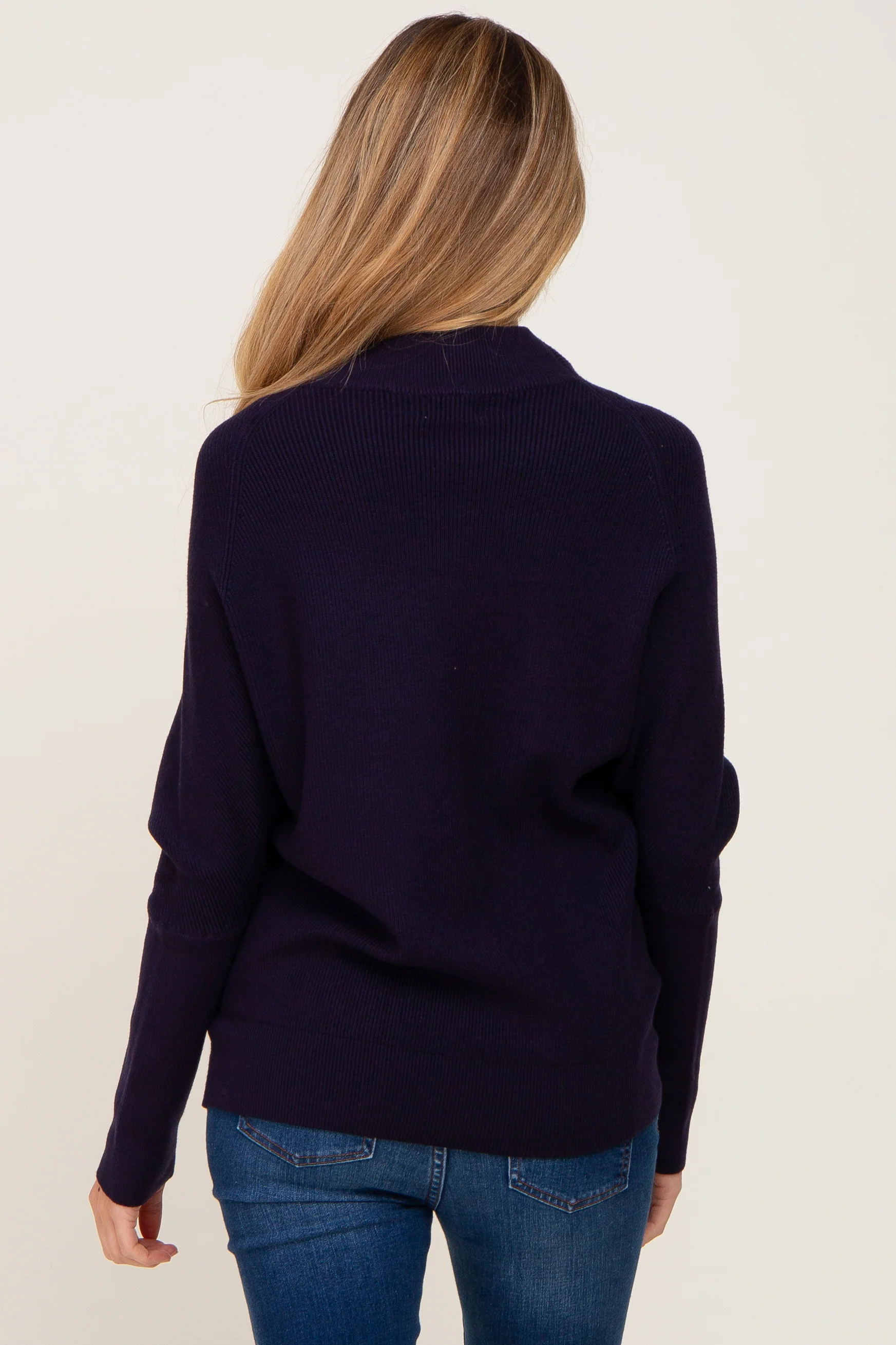 Navy Funnel Neck Dolman Sleeve Maternity Sweater - Image 3