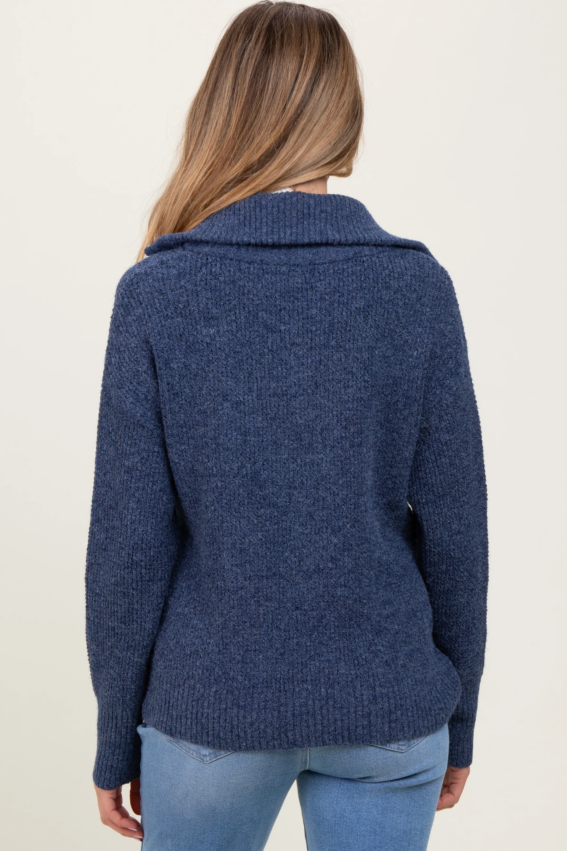 Navy Half Zip Maternity Pullover Sweater - Image 3