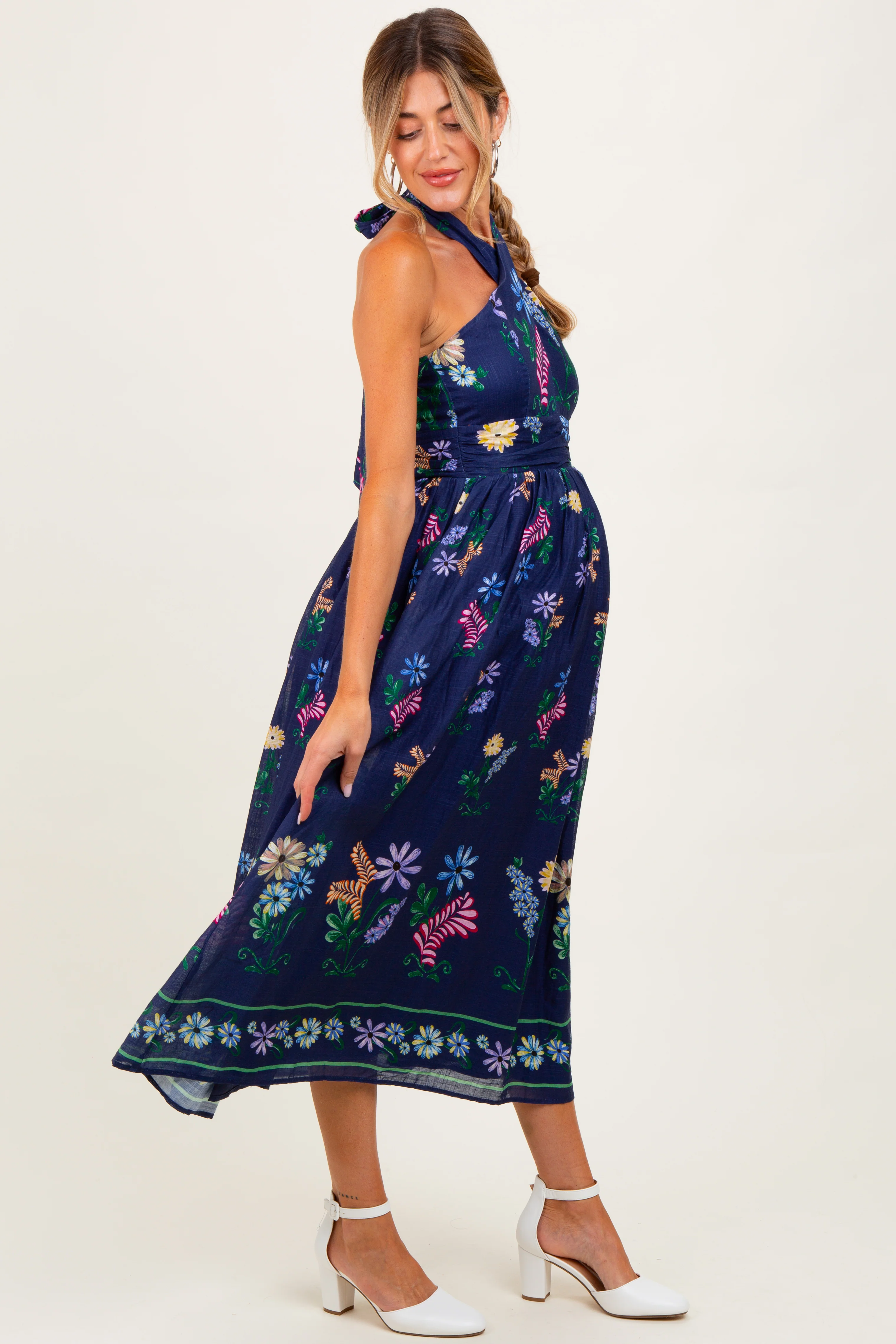 Navy Multi Floral Maternity Maxi Dress - Image 3