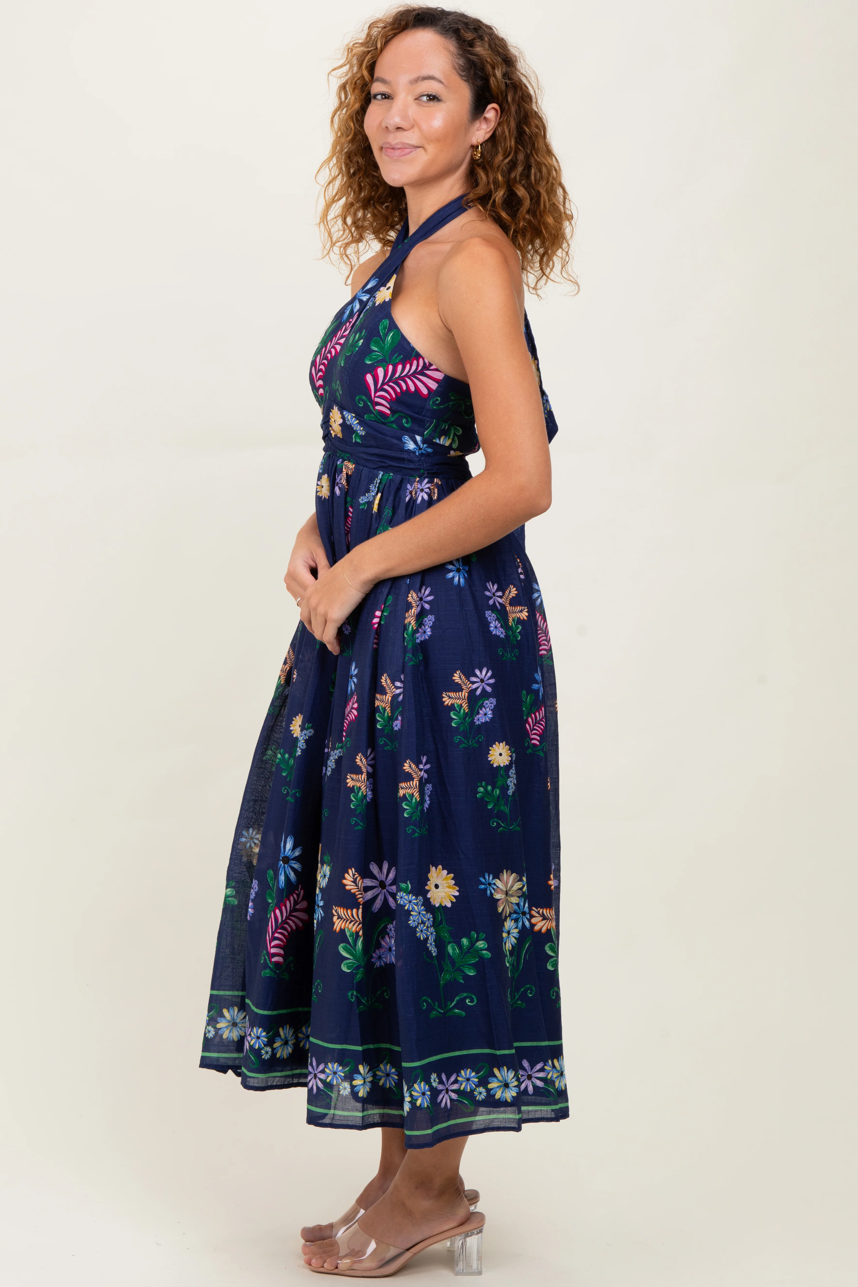 Navy Multi Floral Maxi Dress - Image 3