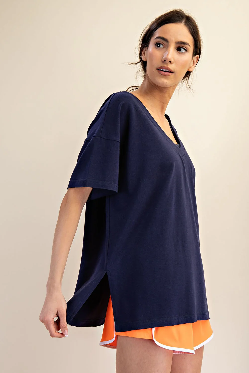 Navy Oversized Reversible V-Neck Maternity Tee - Image 4