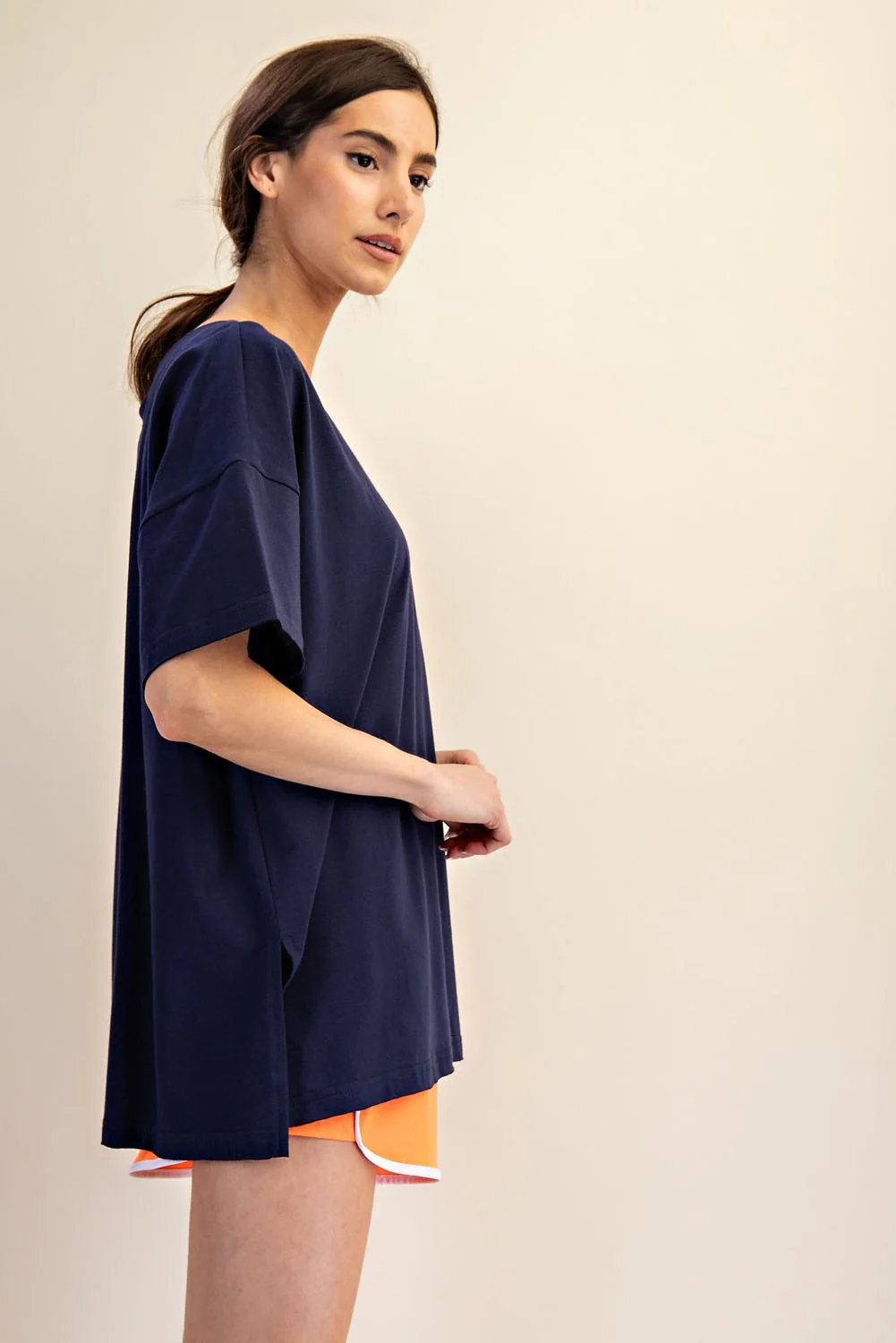 Navy Oversized Reversible V-Neck Tee - Image 3