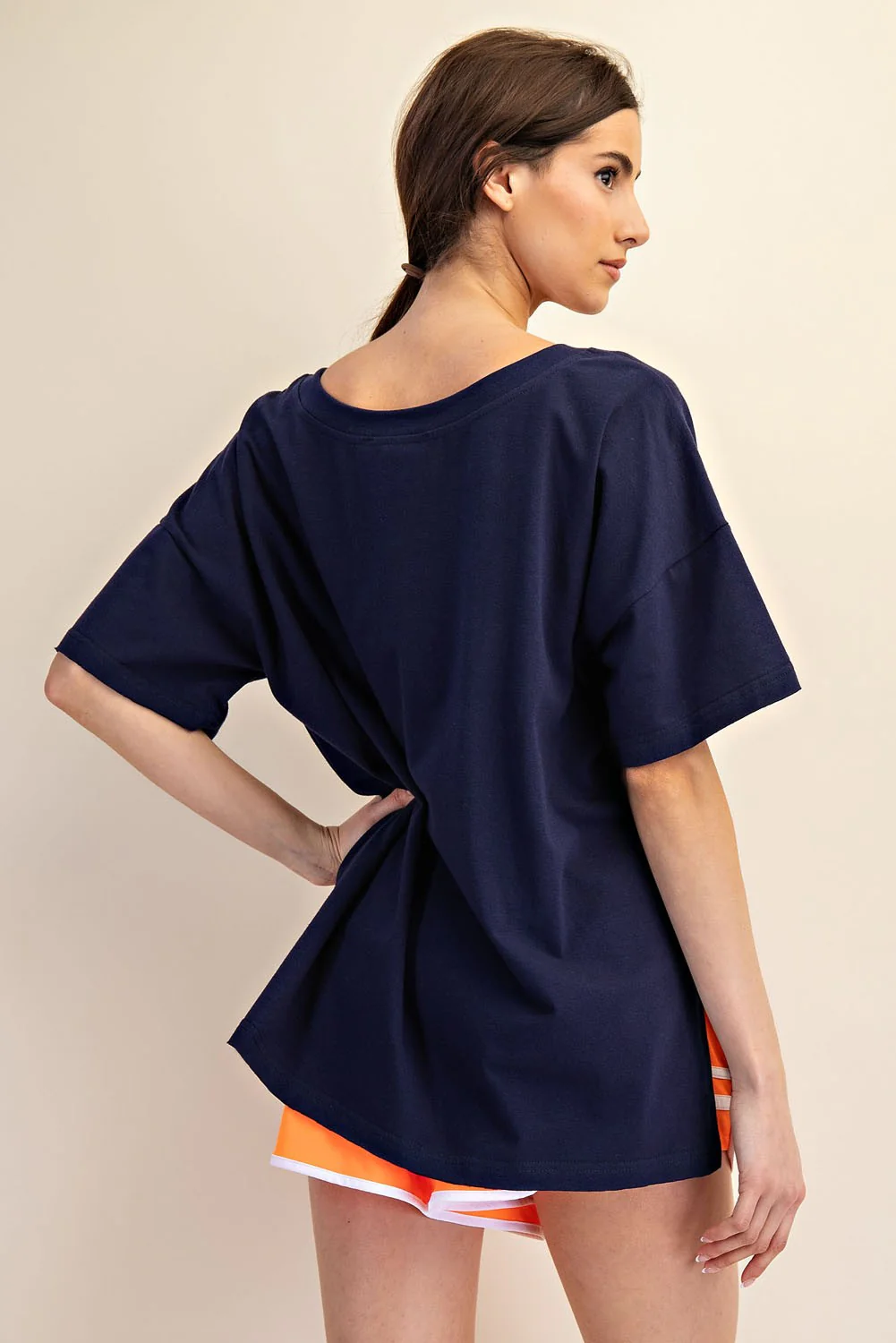 Navy Oversized Reversible V-Neck Tee - Image 4