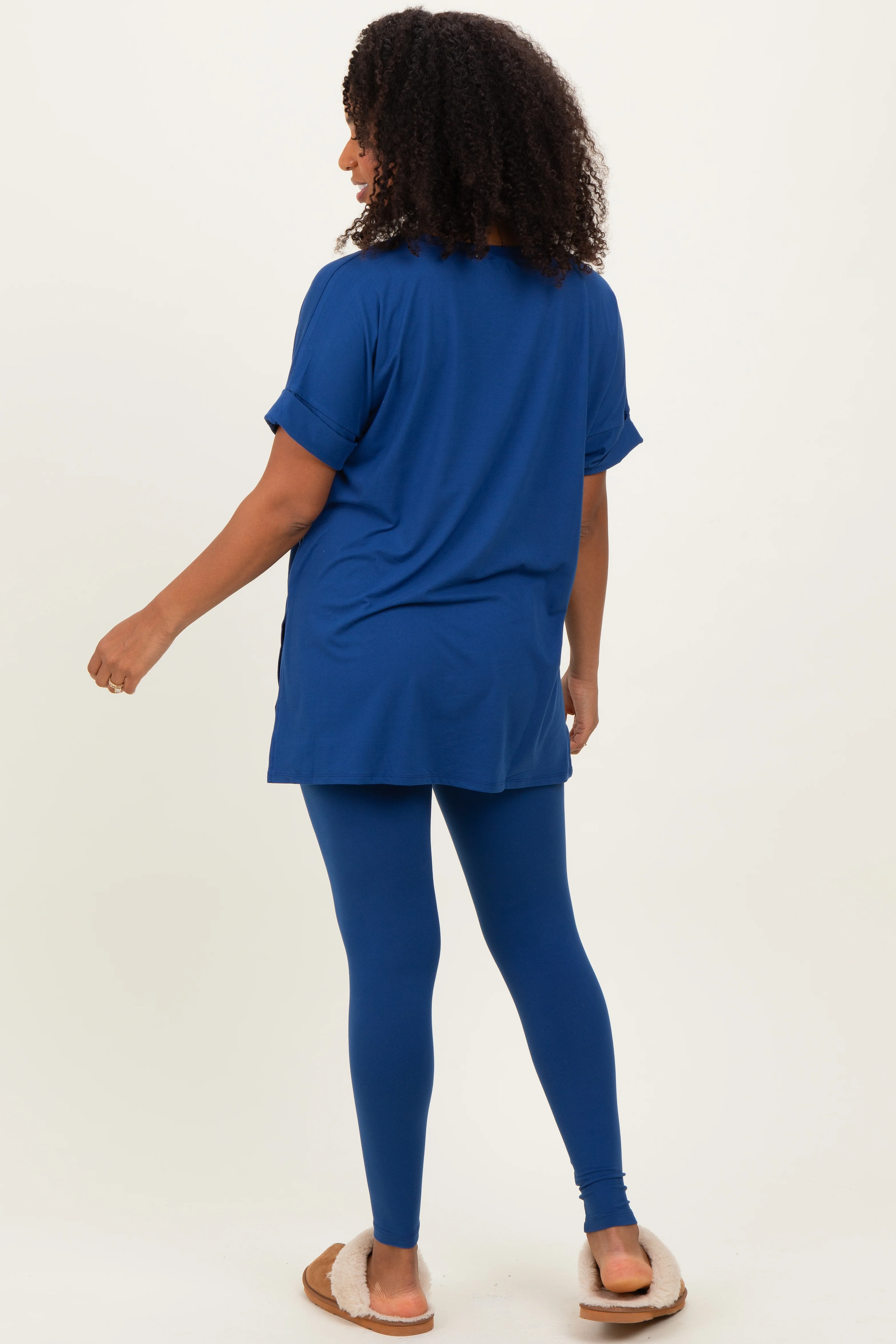 Navy Oversized V-Neck Tee Legging Lounge Set - Image 4