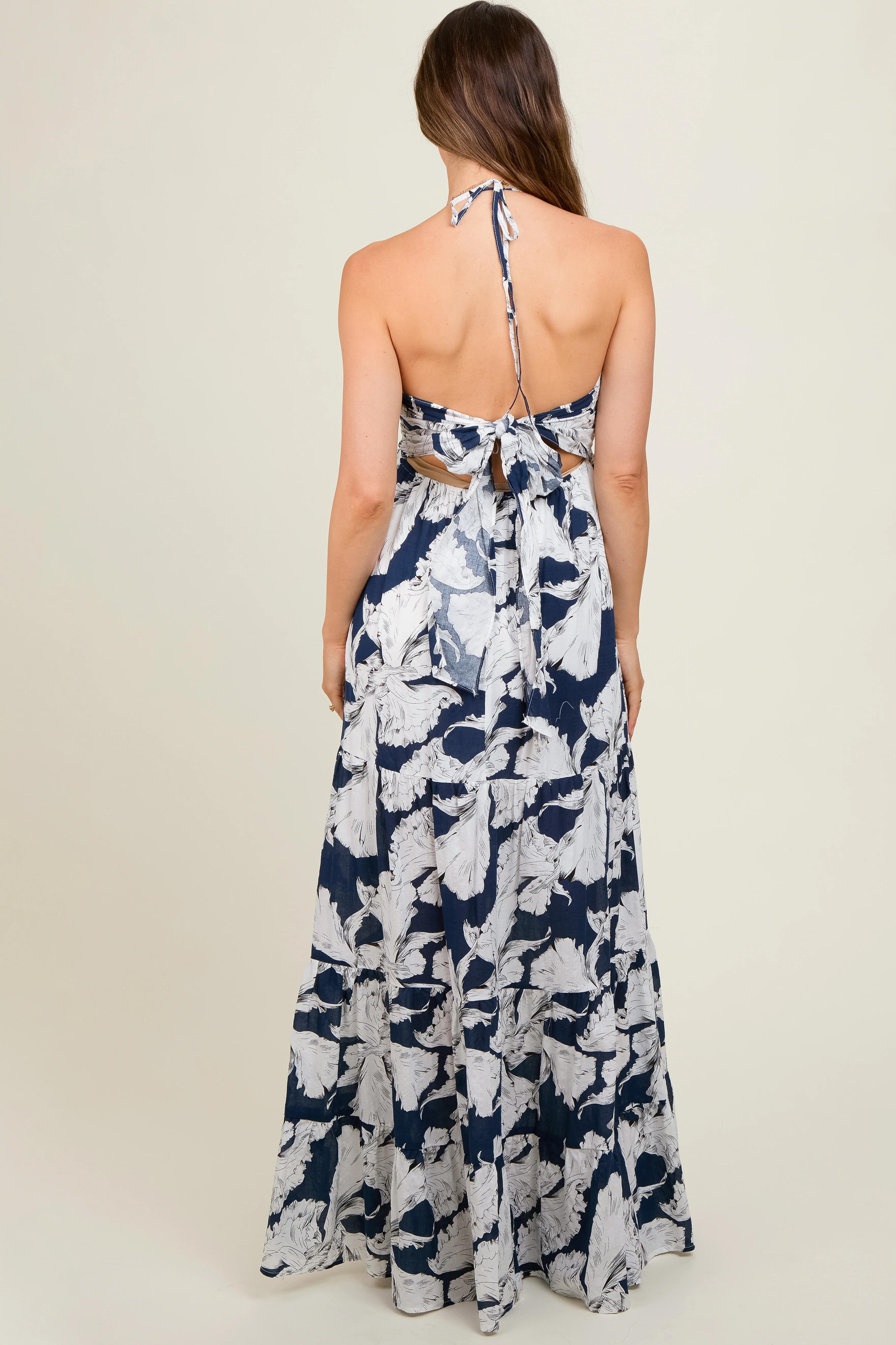 Navy Printed Woven Maternity Maxi Dress - Image 4