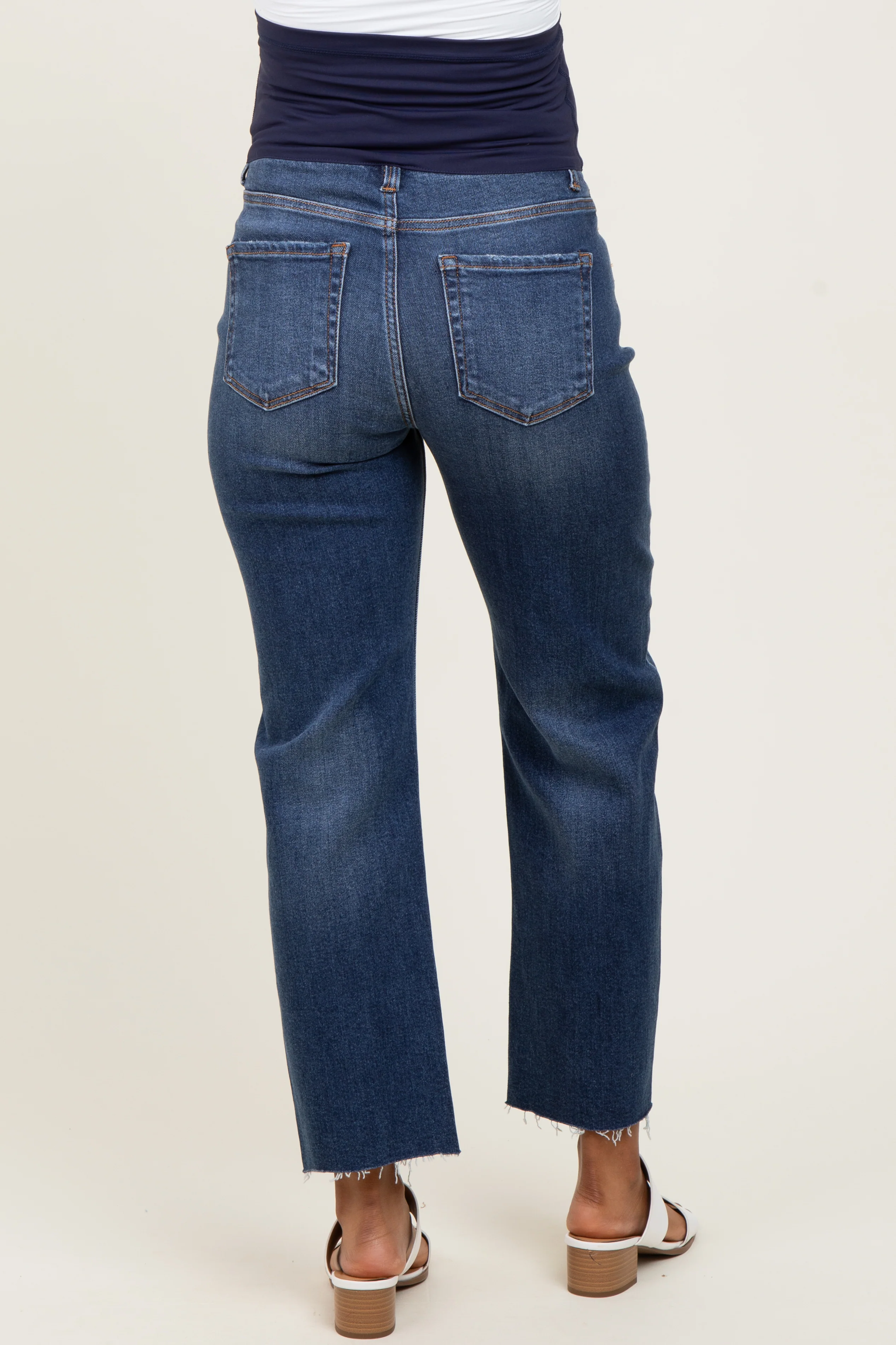 Navy Raw Hem Ankle Straight Leg Maternity Jeans - Image 5