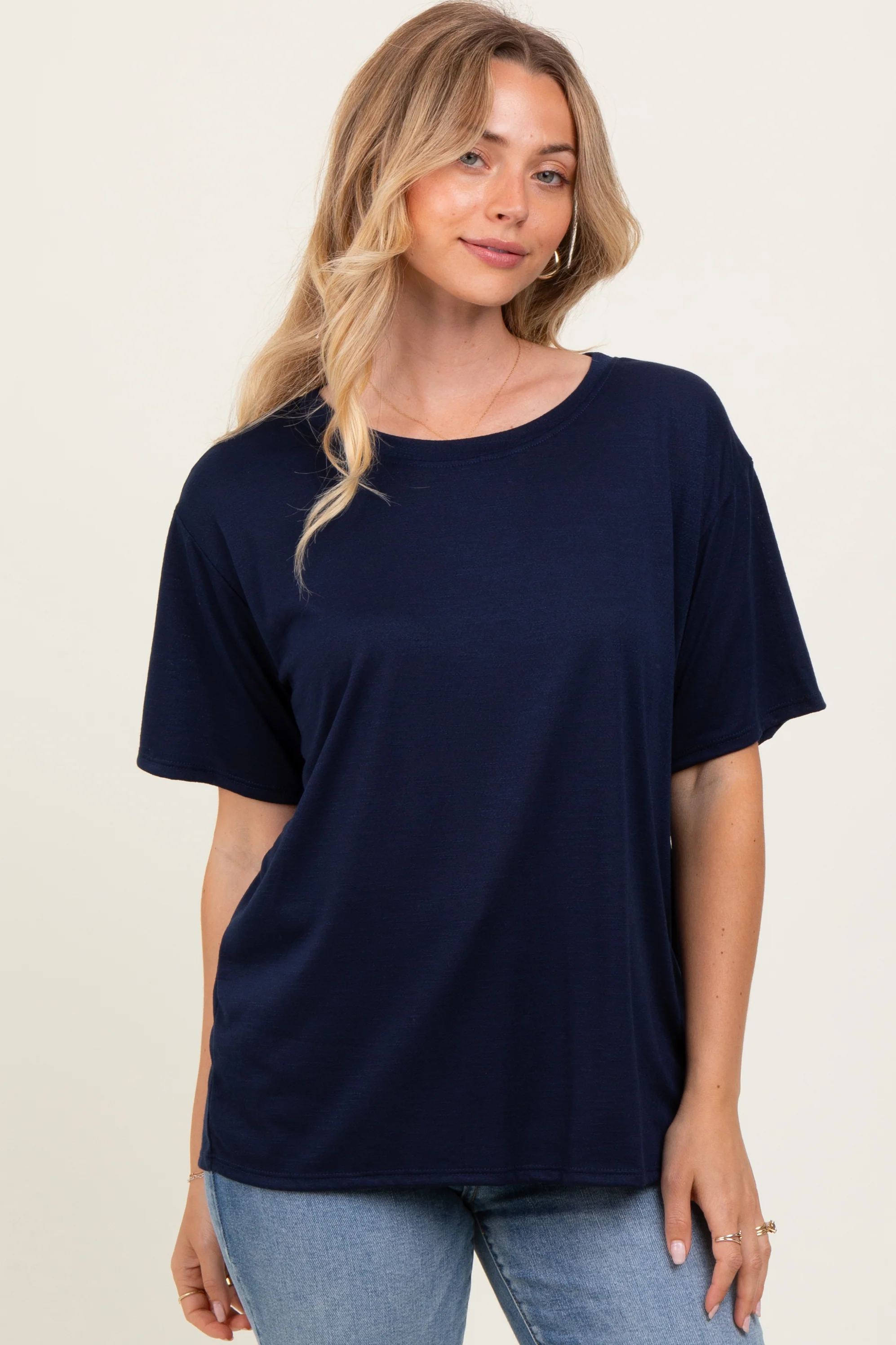 Navy Relaxed Fit Short Sleeve Maternity Tee - Image 5