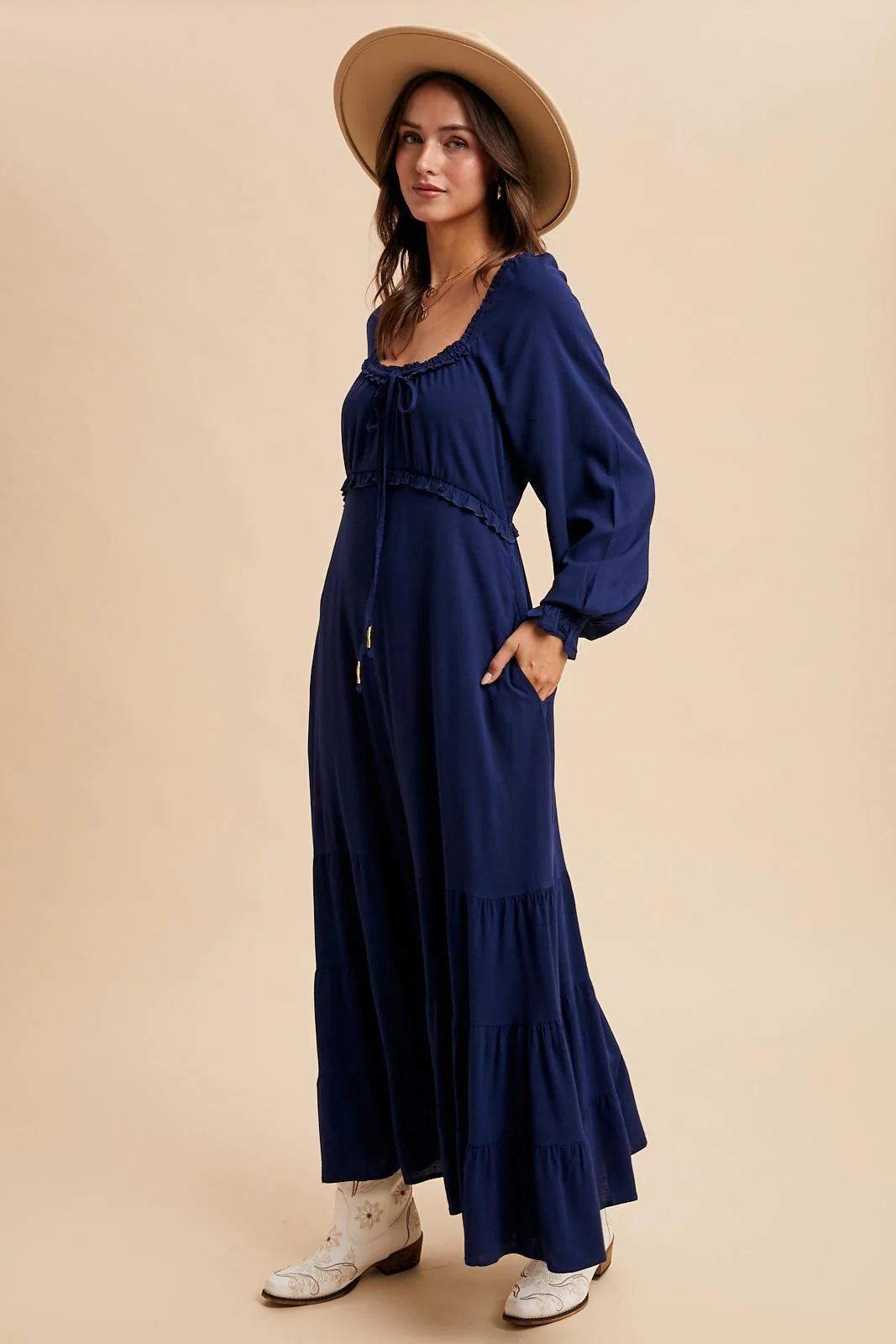 Navy Ruffled Fit And Flare Maxi Dress - Image 4