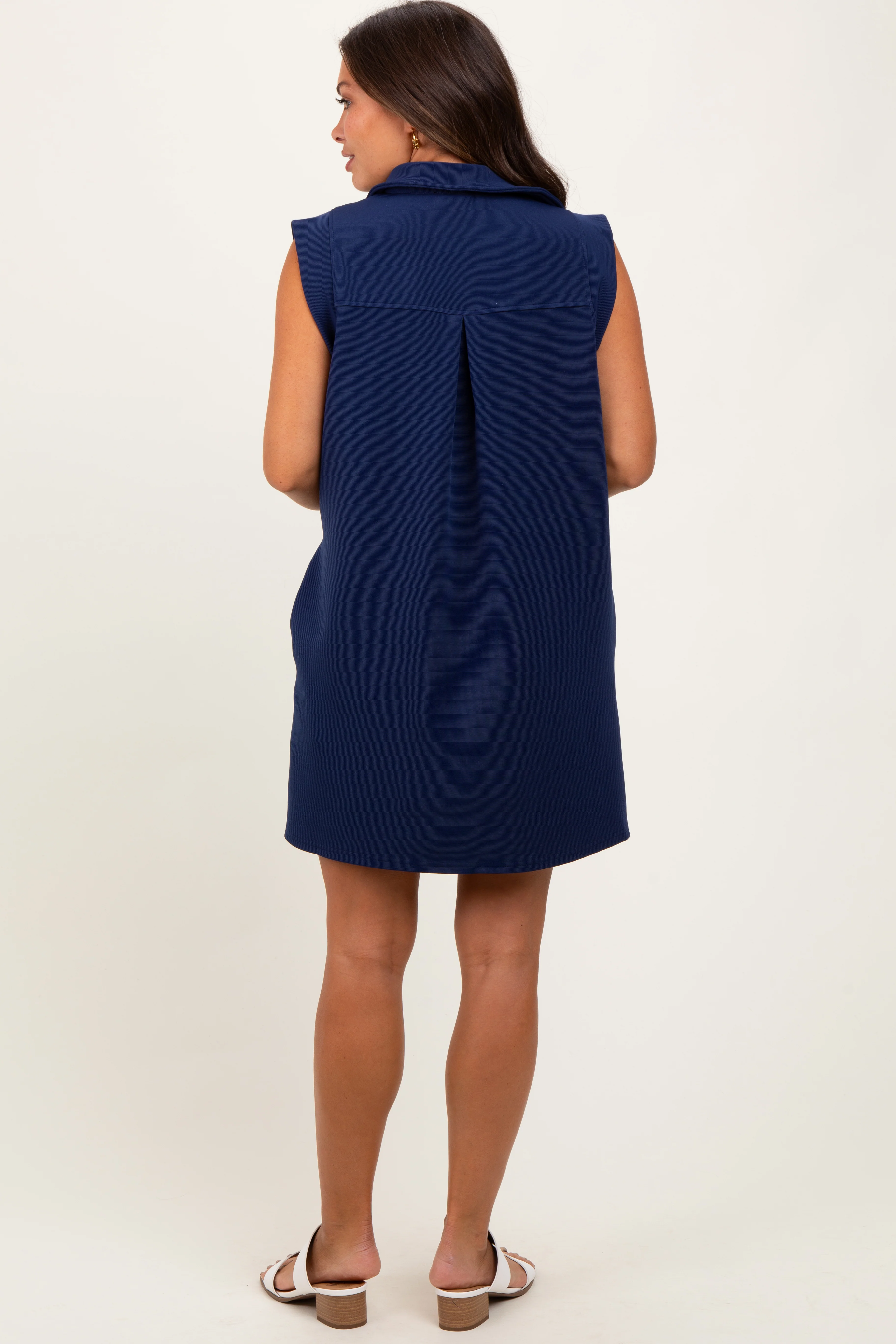 Navy Sleeveless Polo Maternity Mini Dress - Image 4