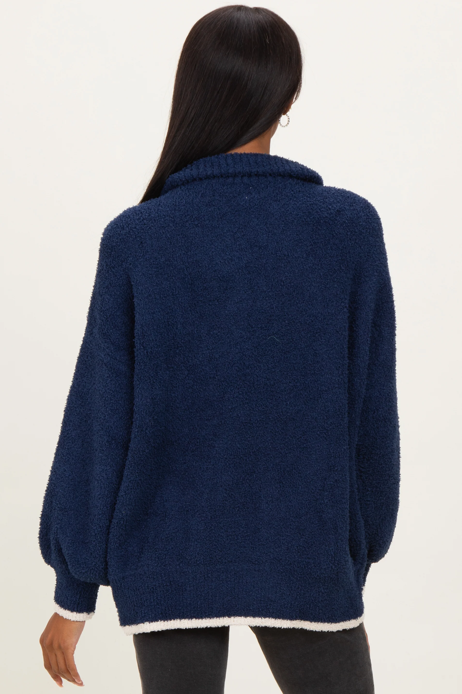 Navy Soft Fuzzy Knit Quarter Zip Pullover Sweater - Image 4
