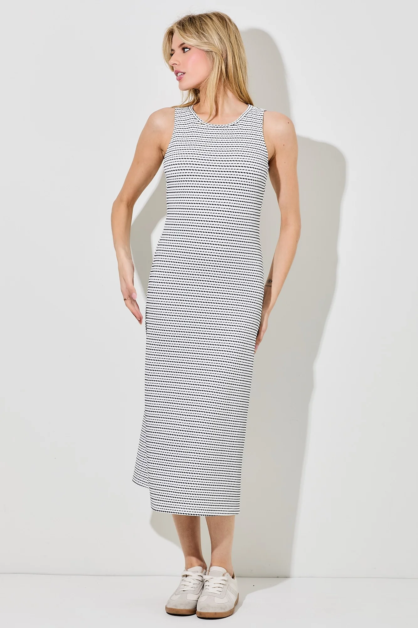 Navy Striped Dot Maternity Midi Dress - Image 4
