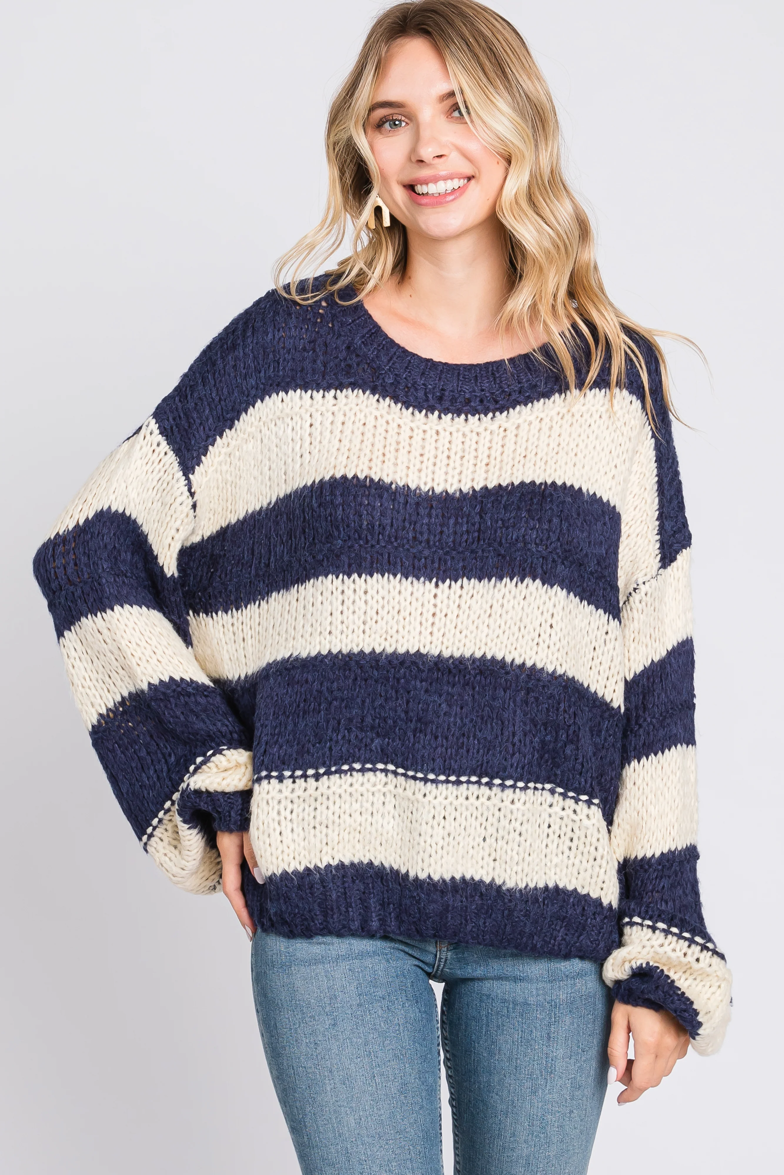 Navy Striped Knit Maternity Sweater - Image 6