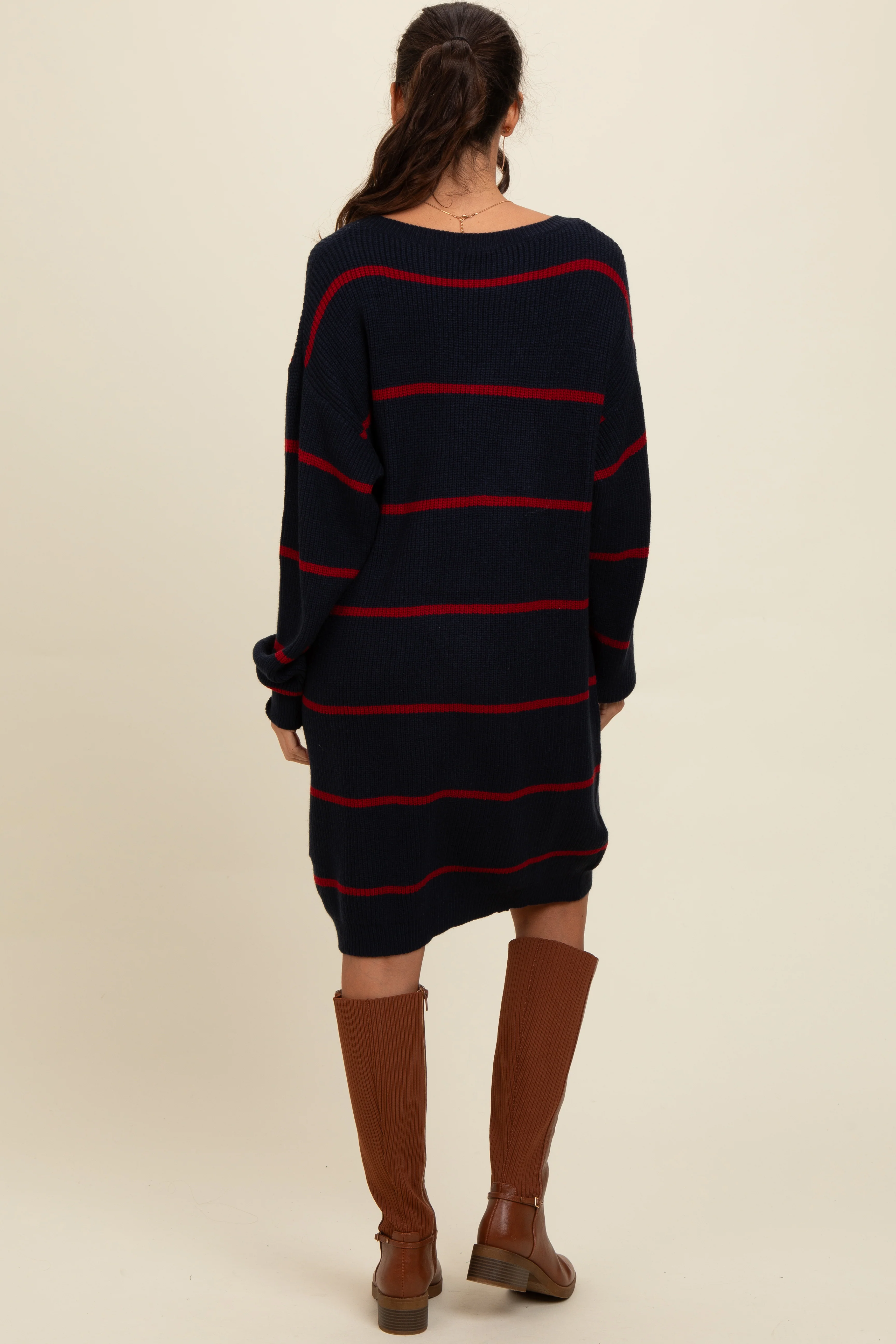 Navy Striped Oversized Sweater Dress - Image 2
