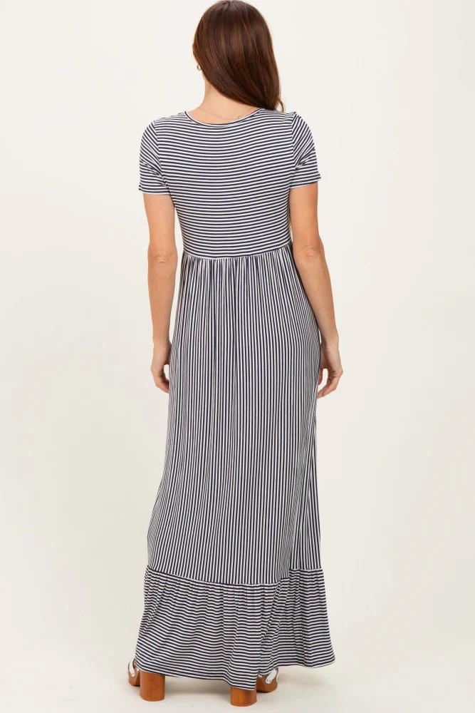 Navy Striped Short Sleeve Maxi Dress - Image 4