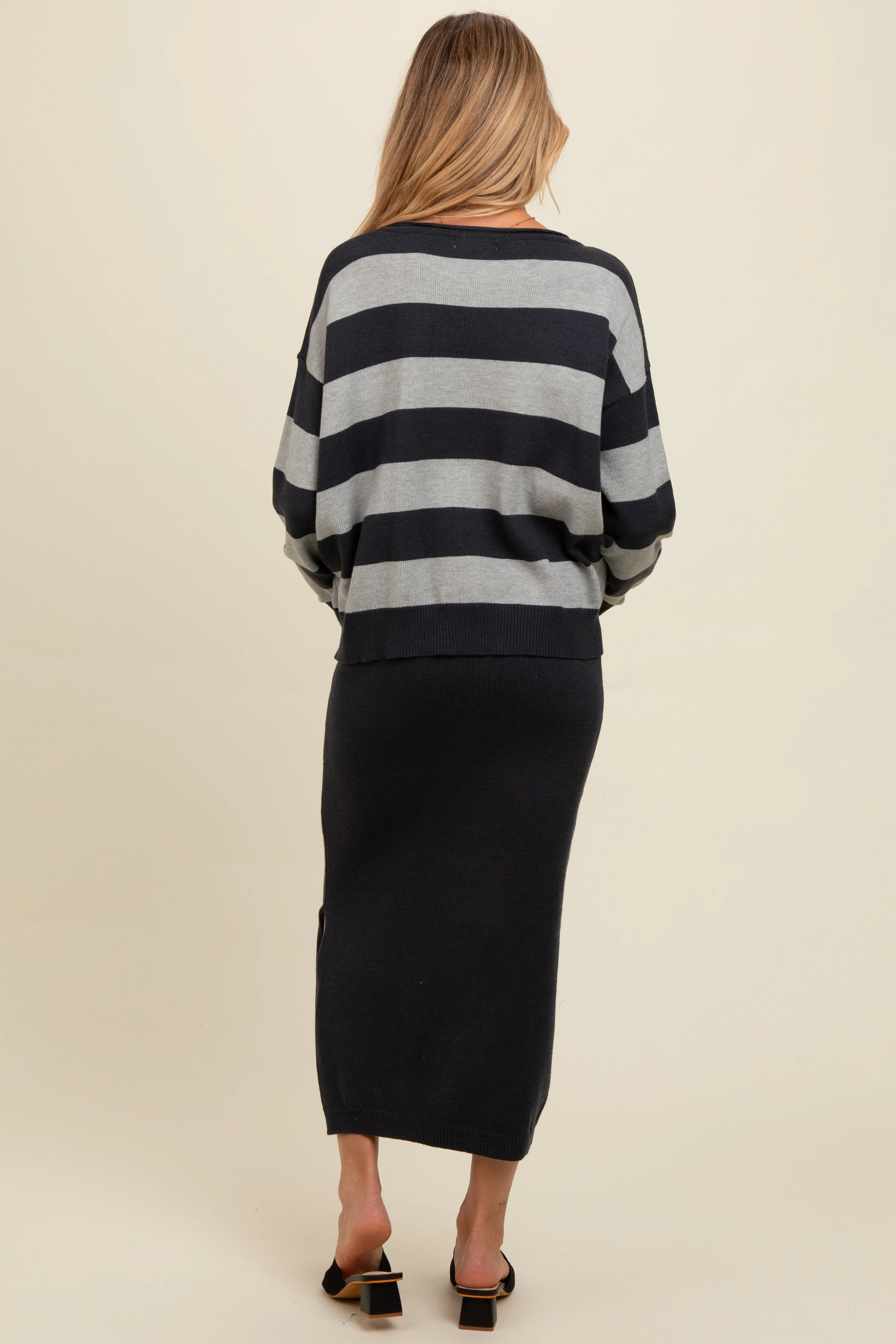 Navy Striped Sweater And Fitted Midi Skirt Maternity Set - Image 5