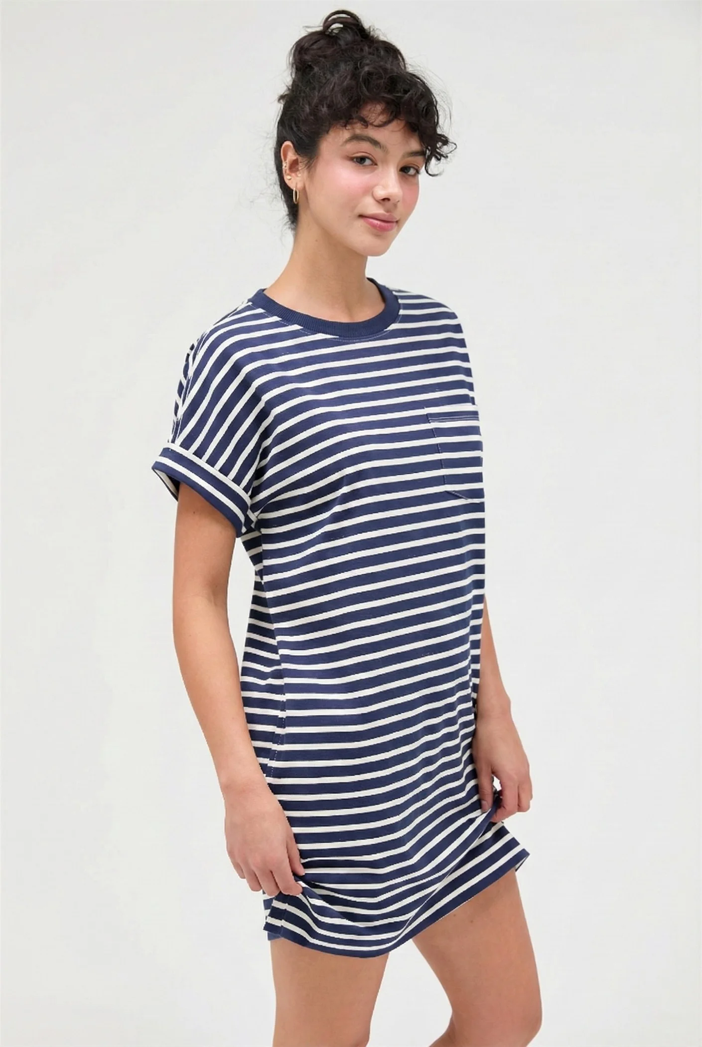 Navy Striped T-Shirt Mini Dress - Image 3