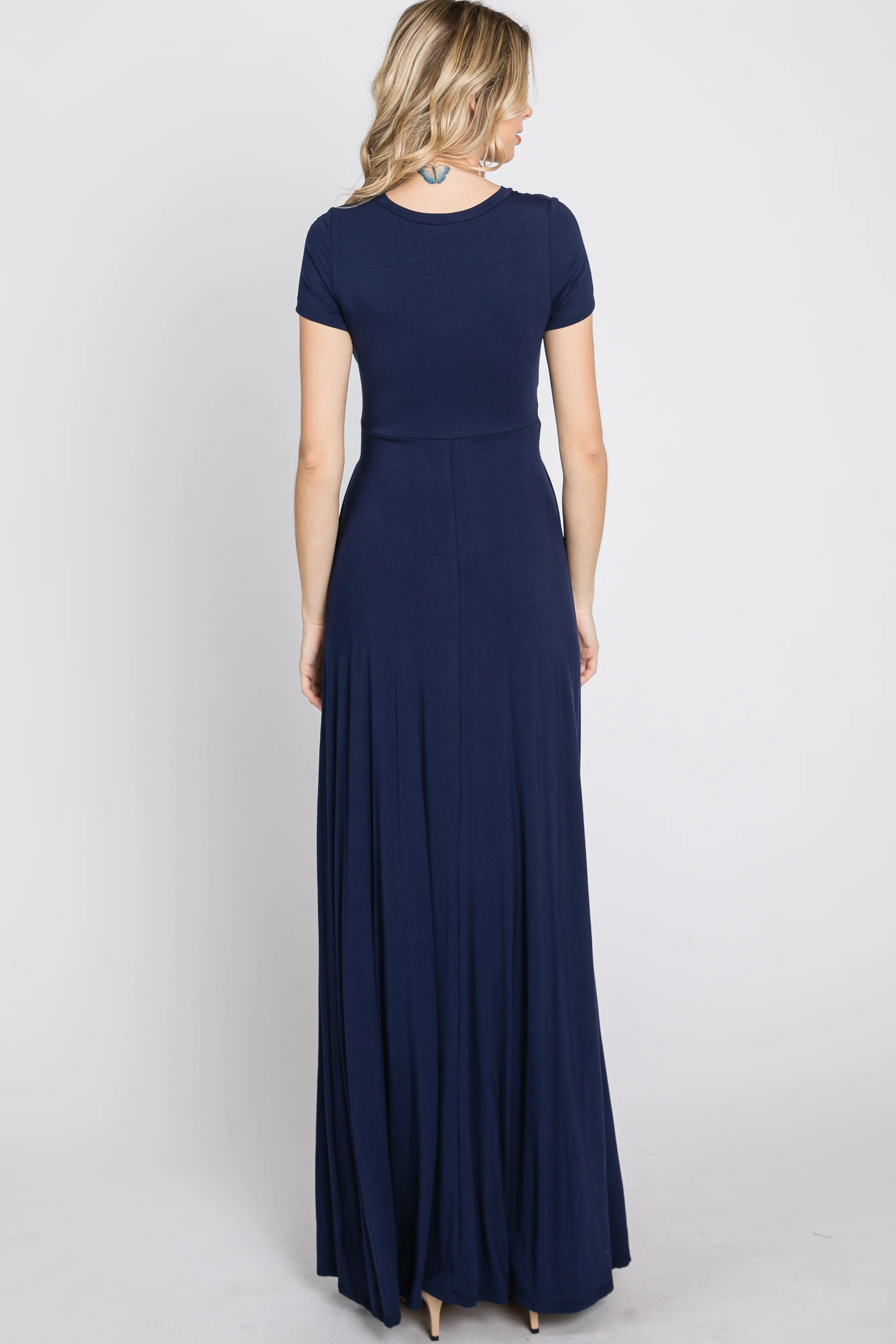 Navy Twist Front Maxi Dress - Image 7
