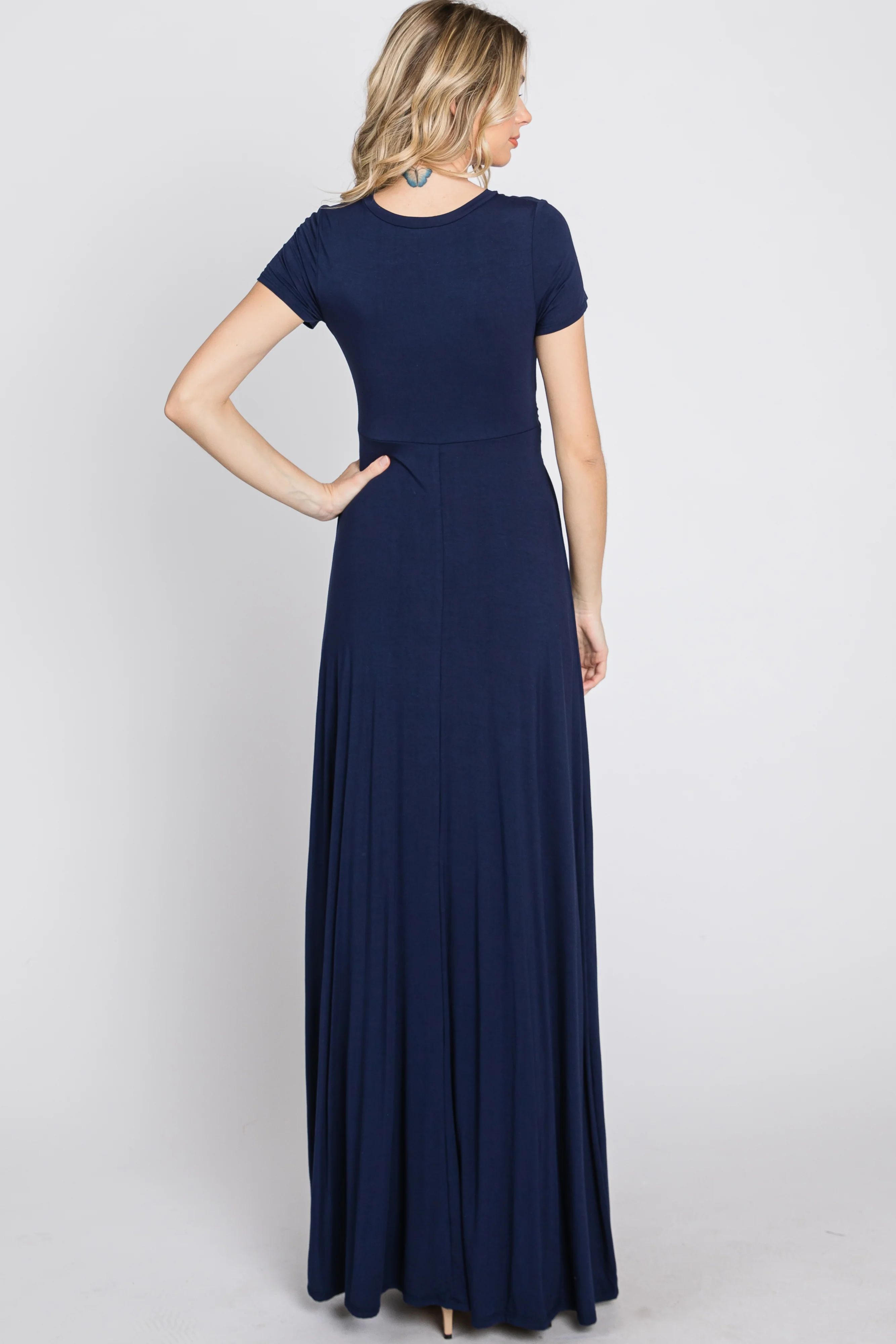 Navy Twist Front Maxi Dress - Image 8