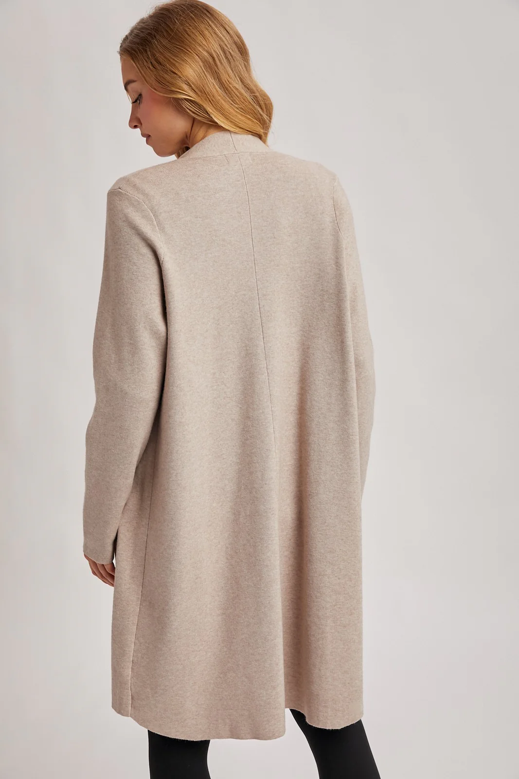 Oatmeal Knit Open Front Long Cardigan - Image 4