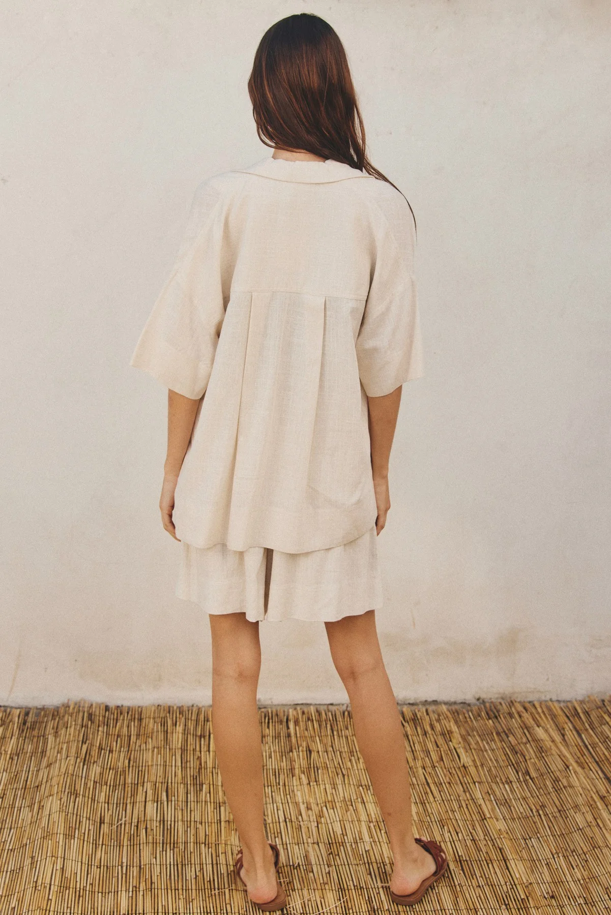 Oatmeal Linen Blend Relaxed Shirt And Shorts Set - Image 3