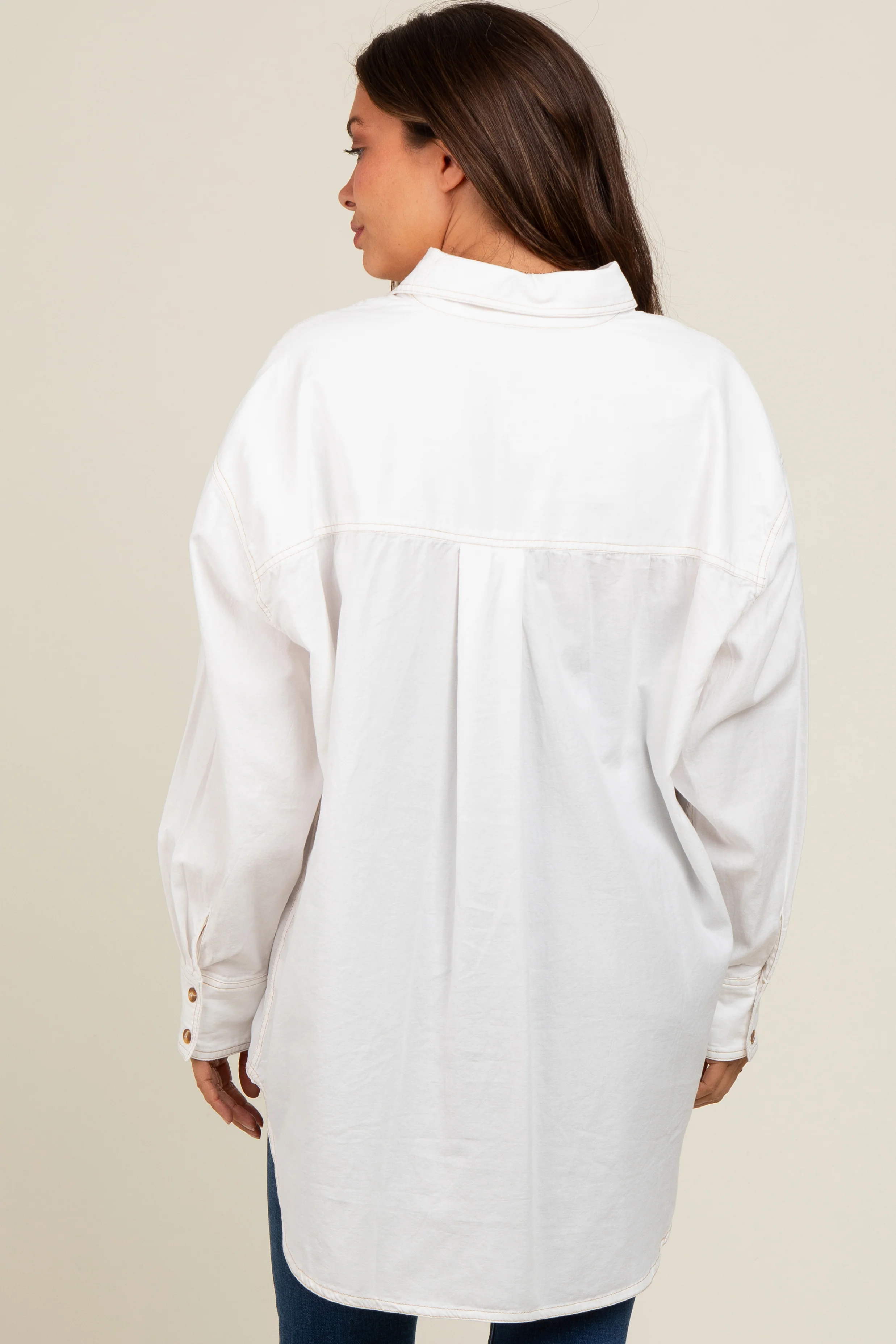 Off White Chambray Button Down Maternity Top - Image 3