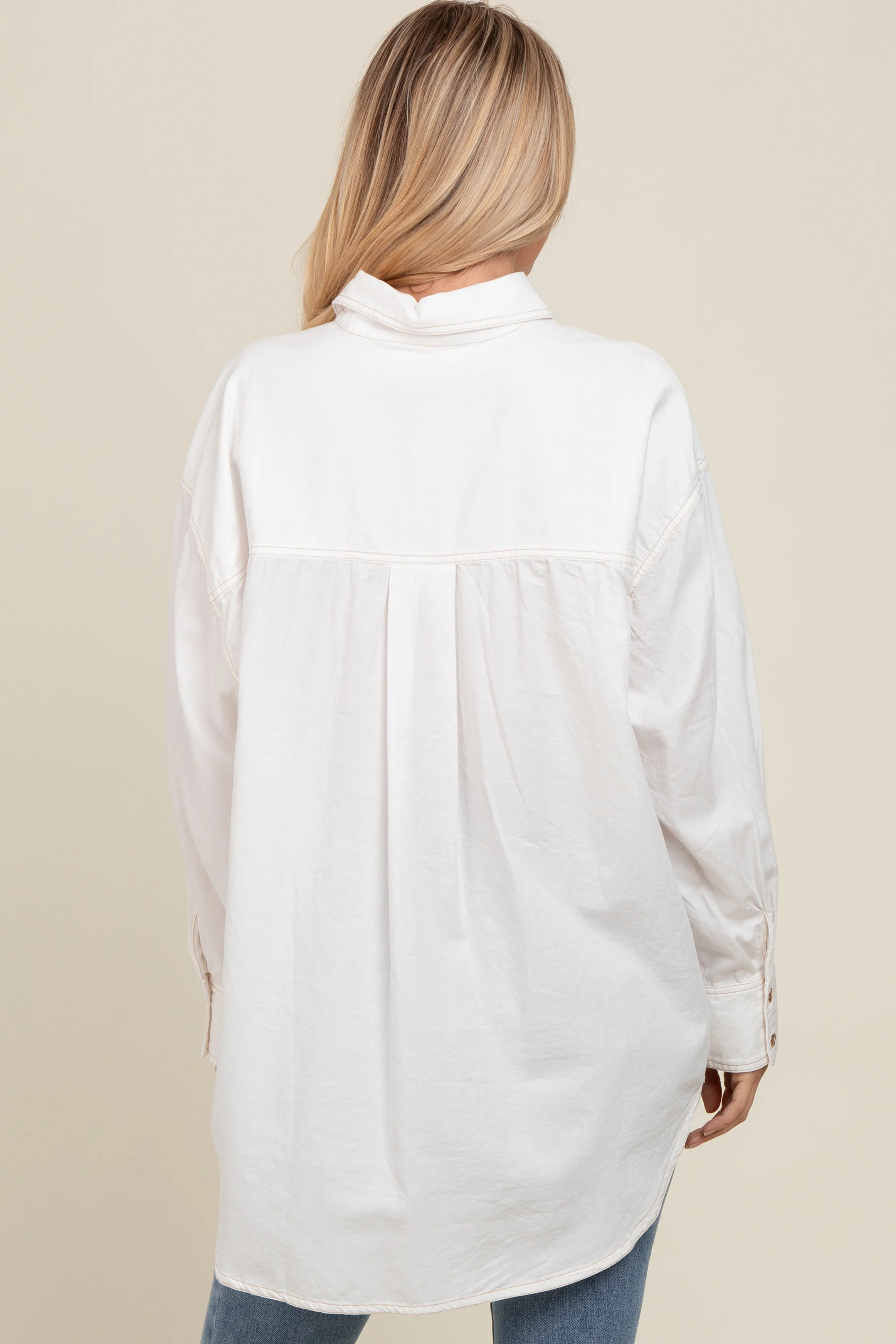 Off White Chambray Button Down Top - Image 4