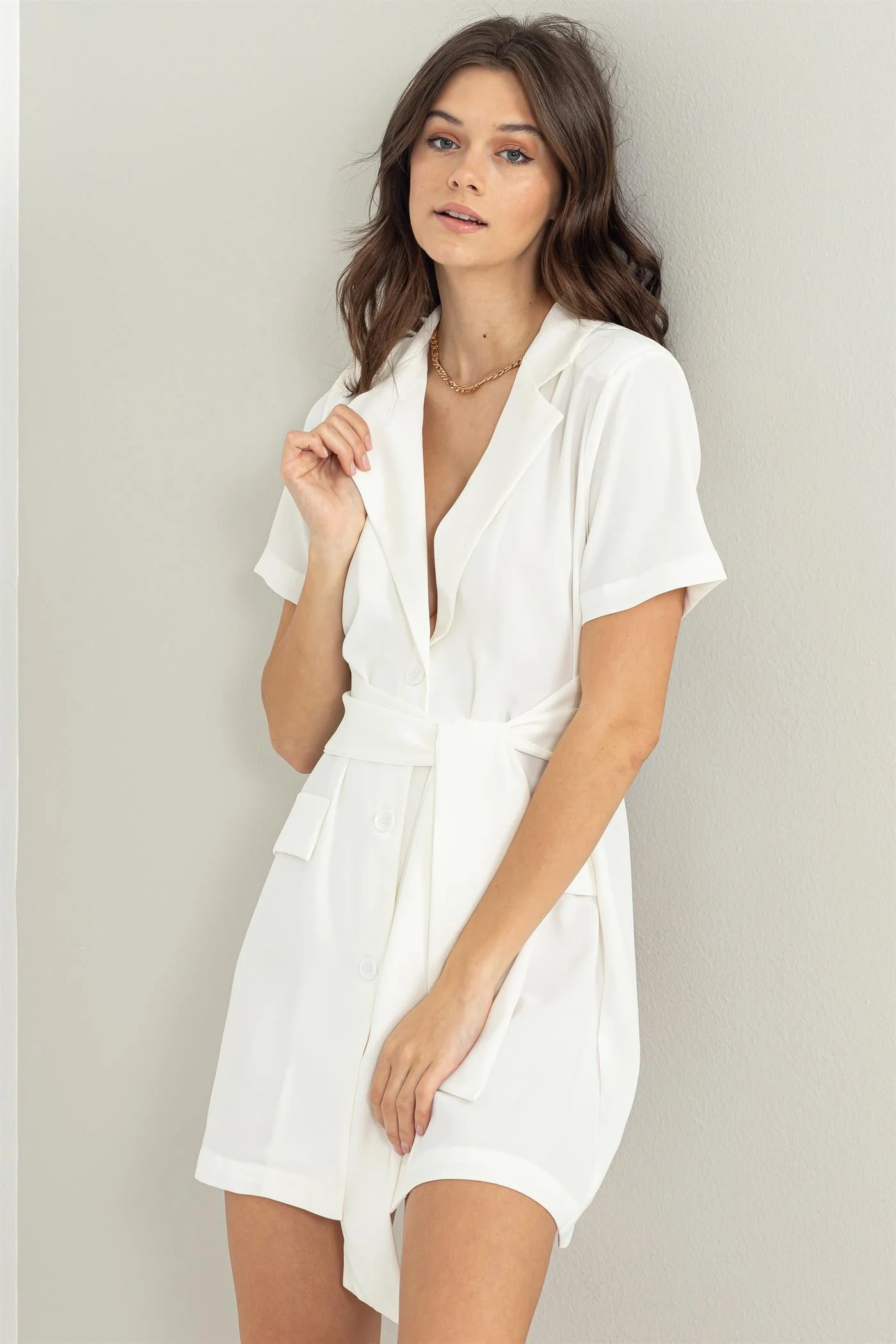 Off White Tie-Front Blazer Dress - Image 2