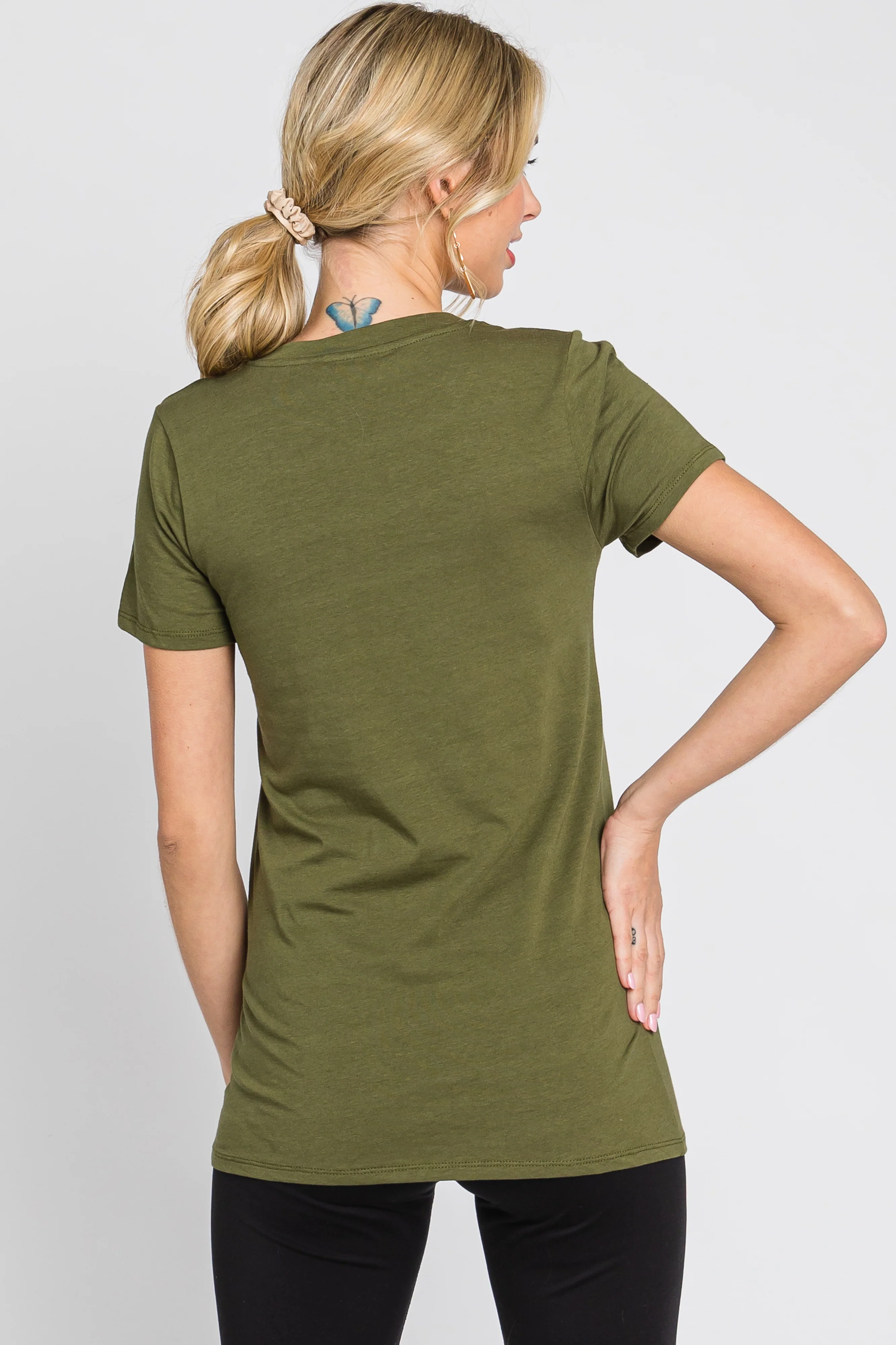 Olive Basic Crew Neck Tee - Image 3