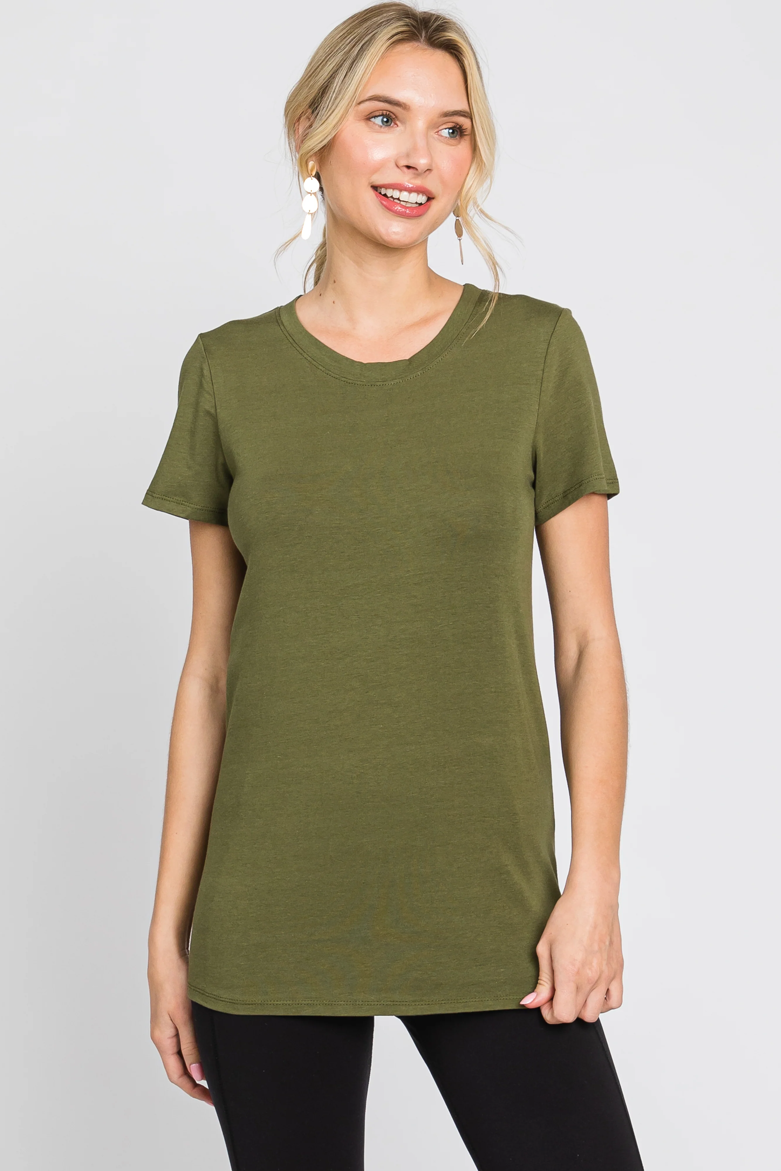 Olive Basic Crew Neck Tee - Image 4