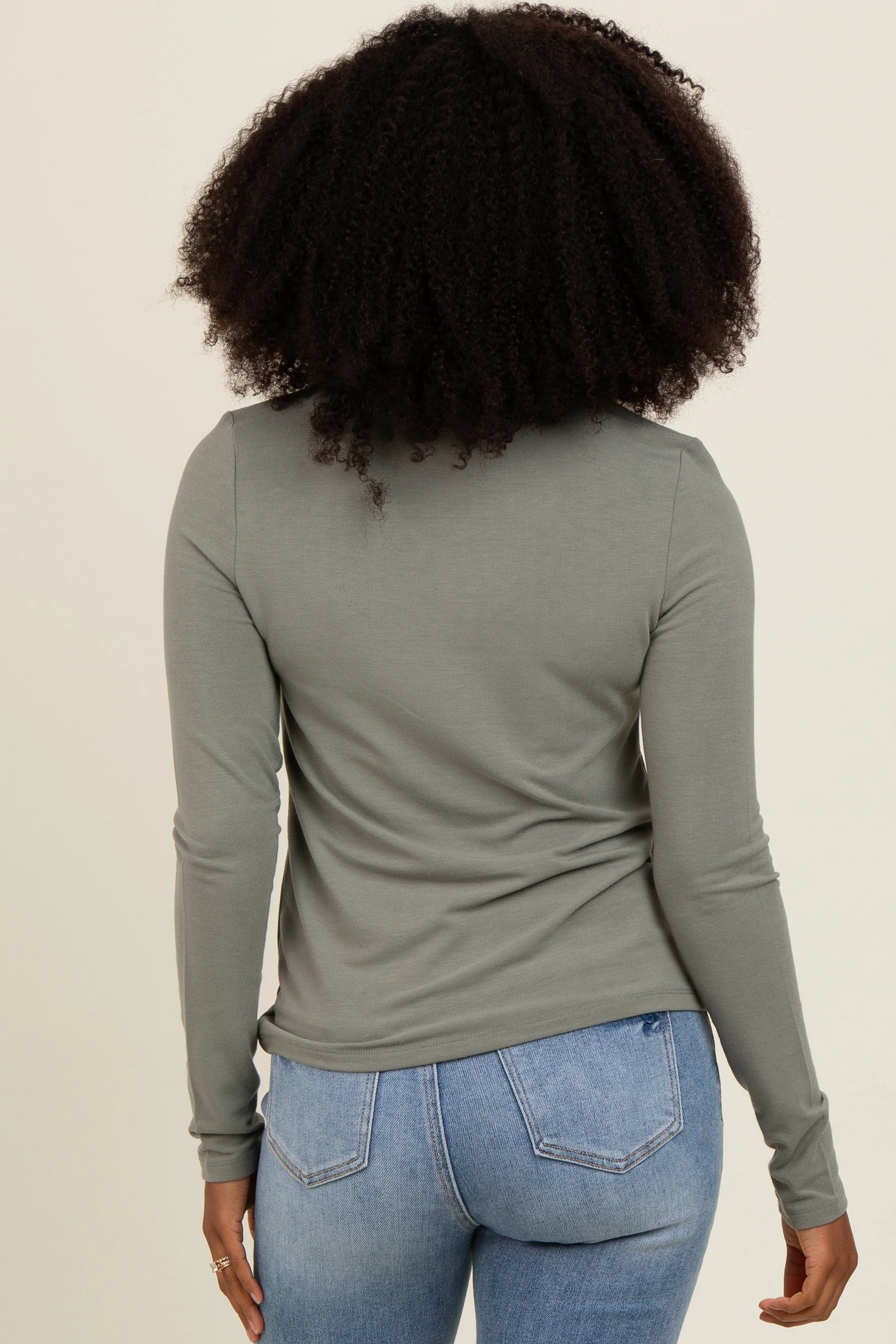 Olive Basic Fitted Long Sleeve Top - Image 4