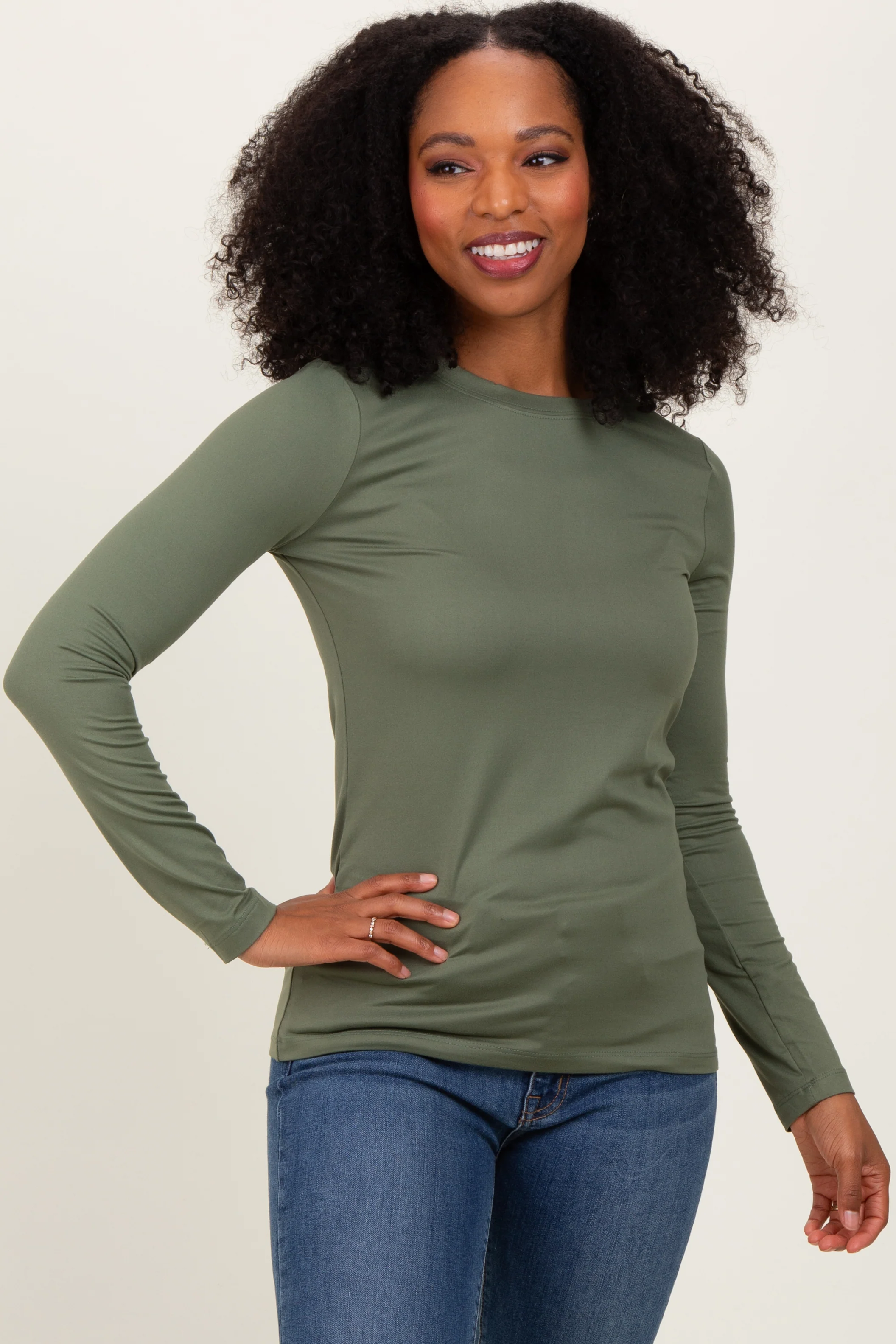 Olive Basic Long Sleeve Top - Image 2