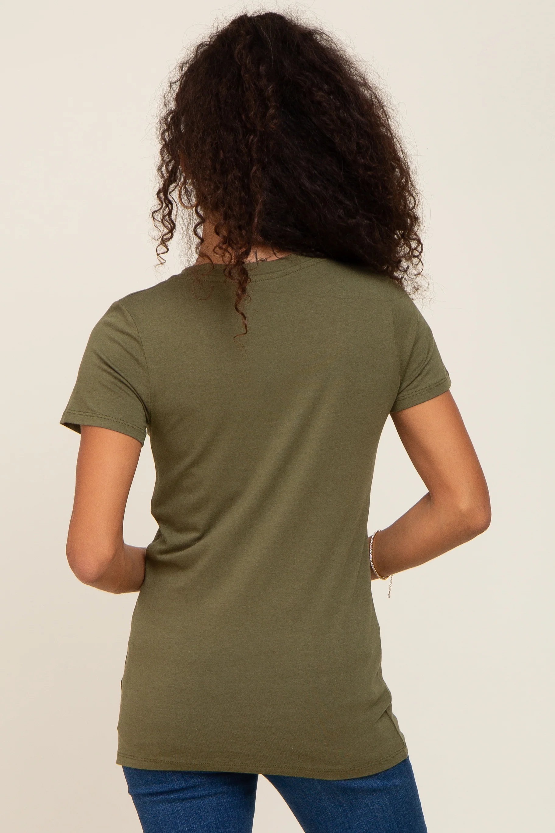 Olive Basic V-Neck Tee - Image 3