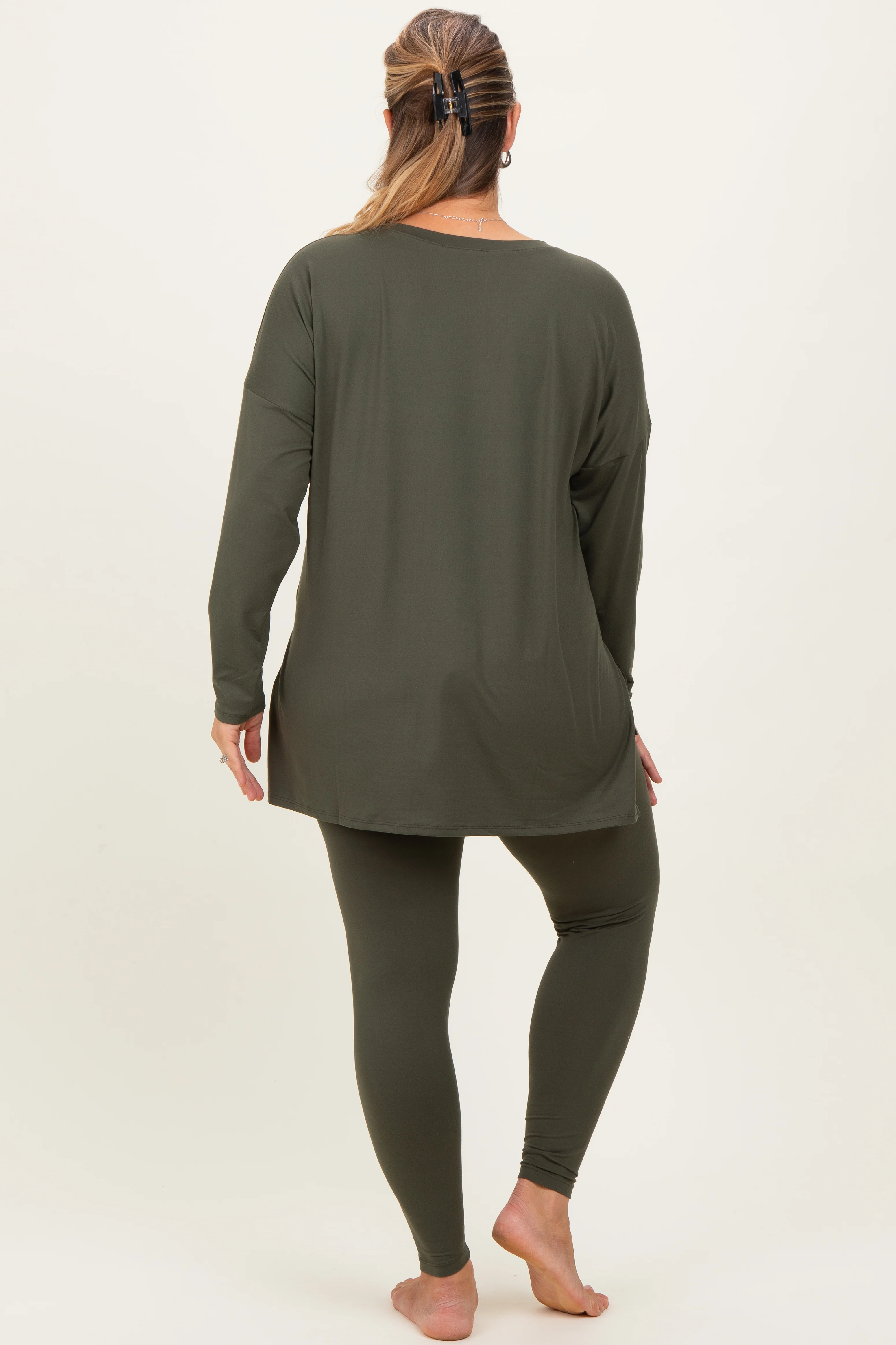 Olive Brushed Knit Oversized Top and Legging Maternity Plus Set - Image 3