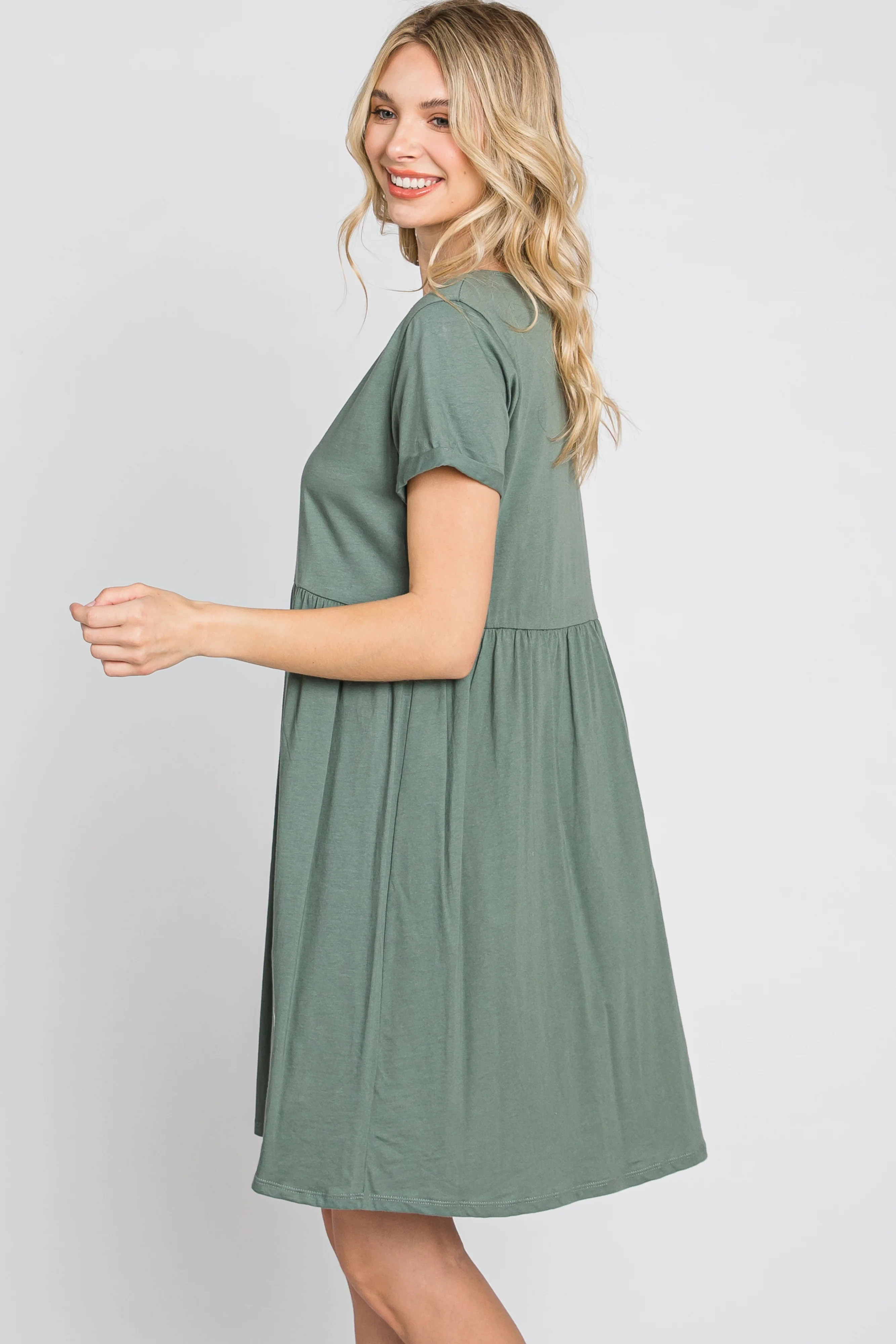 Olive Button Front Basic Dress - Image 5