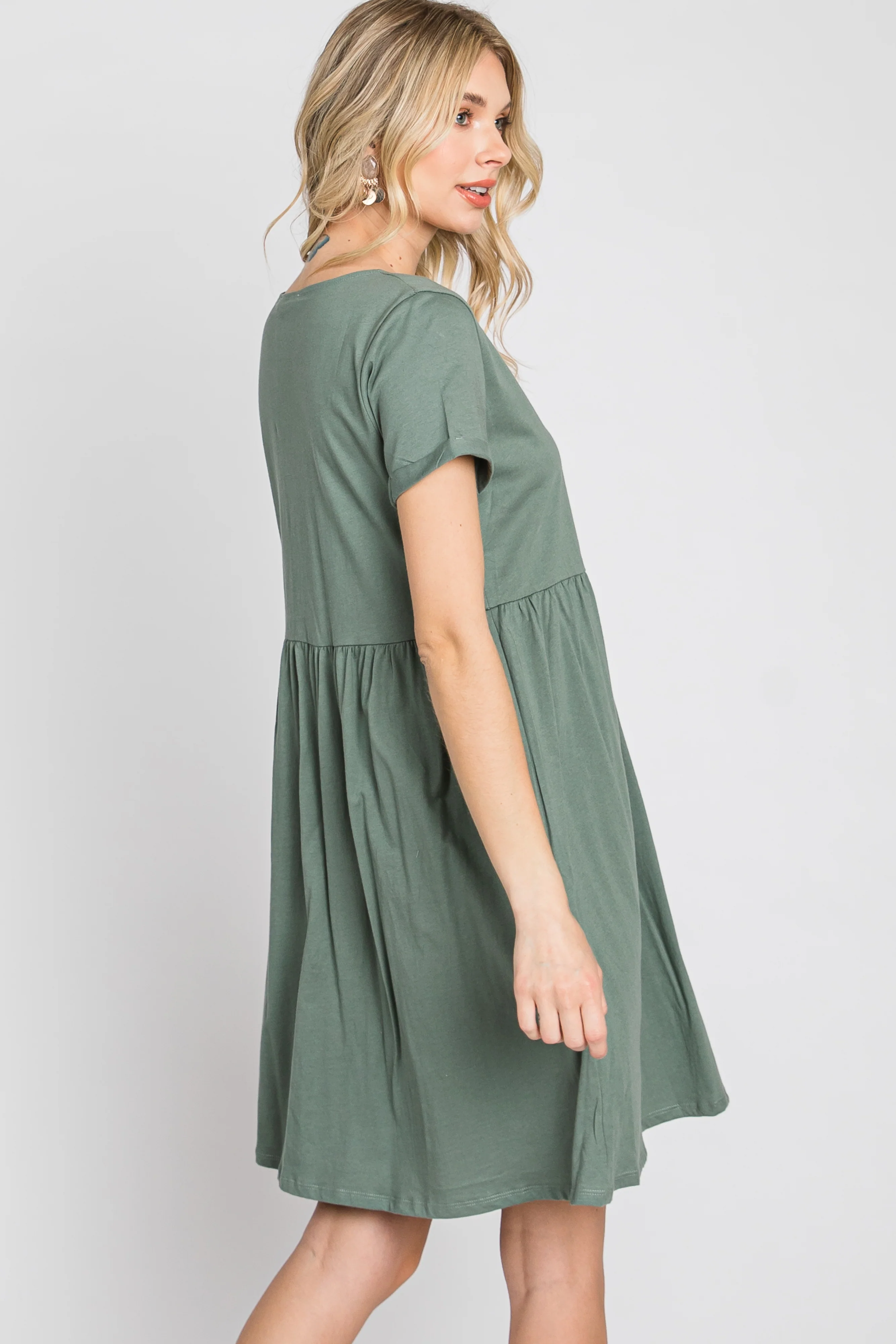Olive Button Front Basic Dress - Image 8