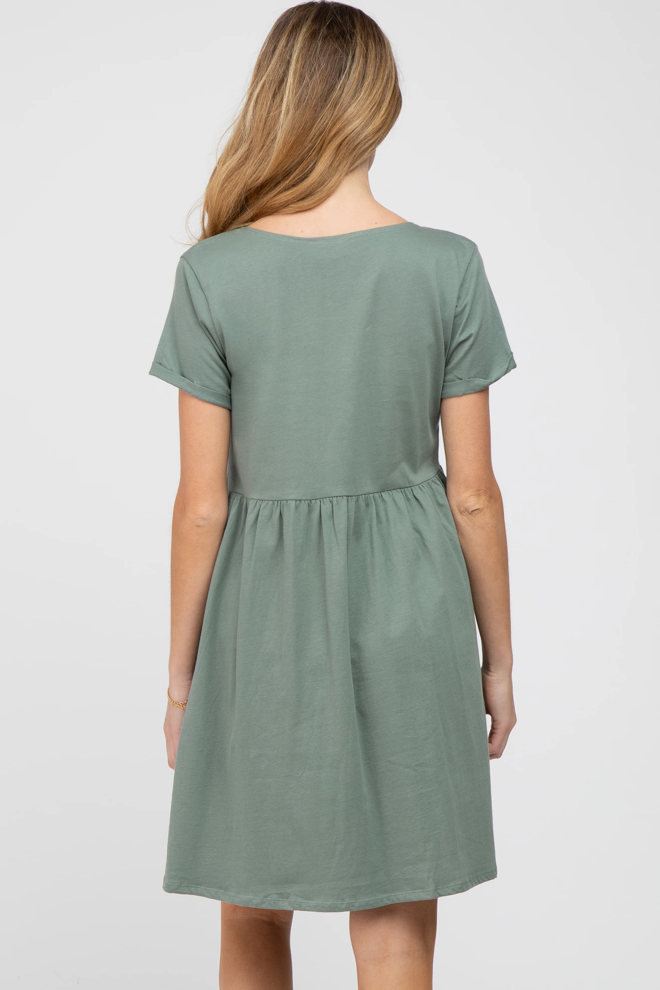Olive Button Front Basic Maternity Dress - Image 3