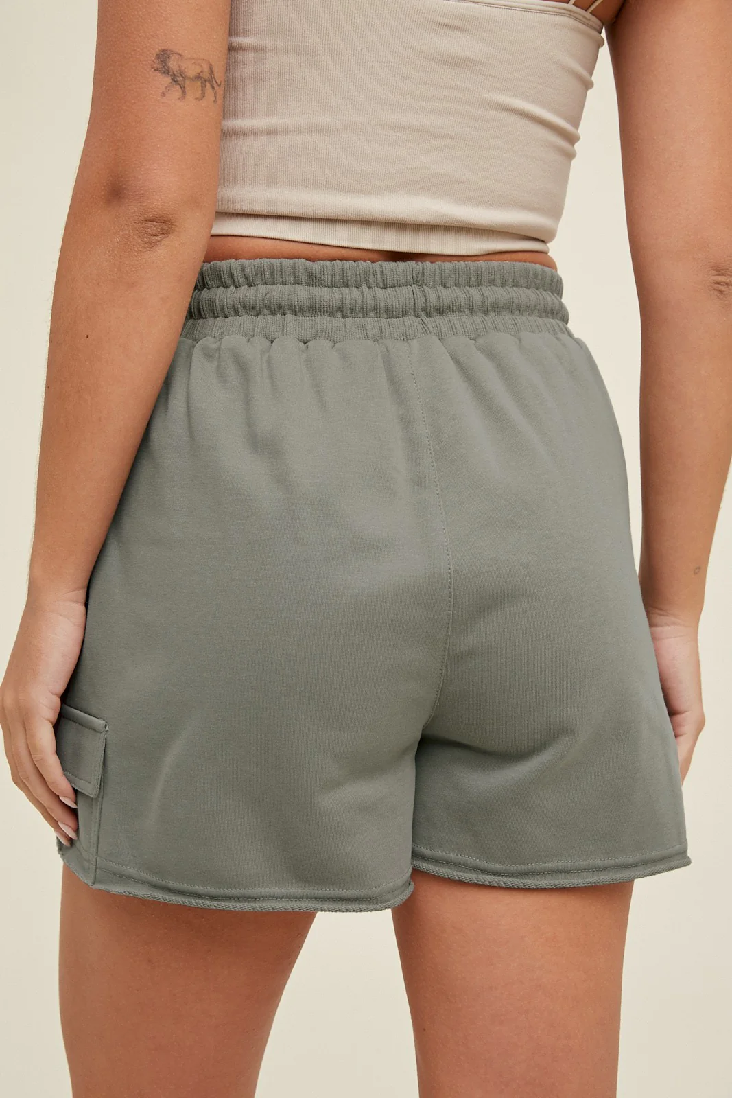 Olive Cargo Raw Hem Lounge Shorts - Image 4