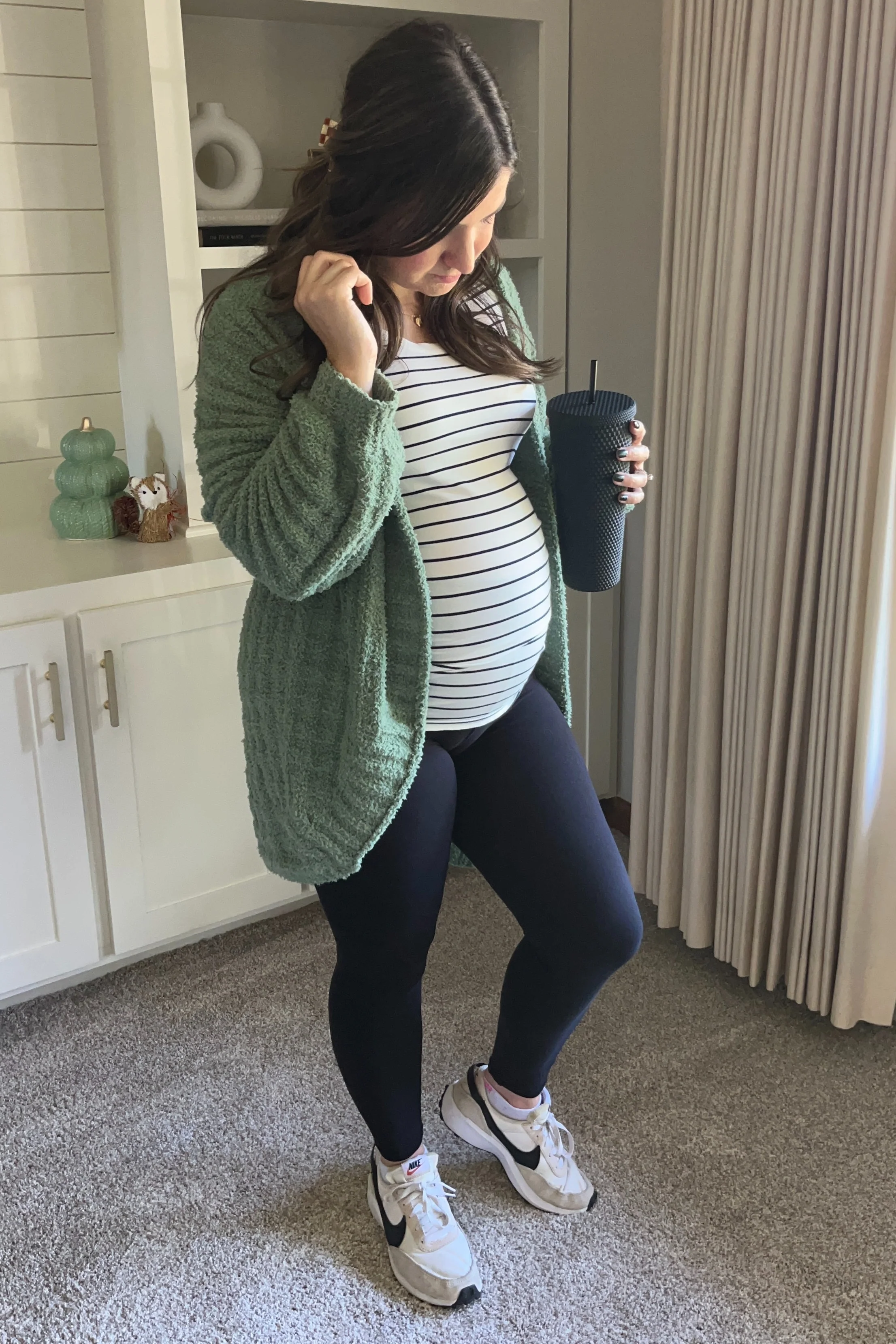 Olive Chunky Knit Dolman Maternity Cardigan - Image 6