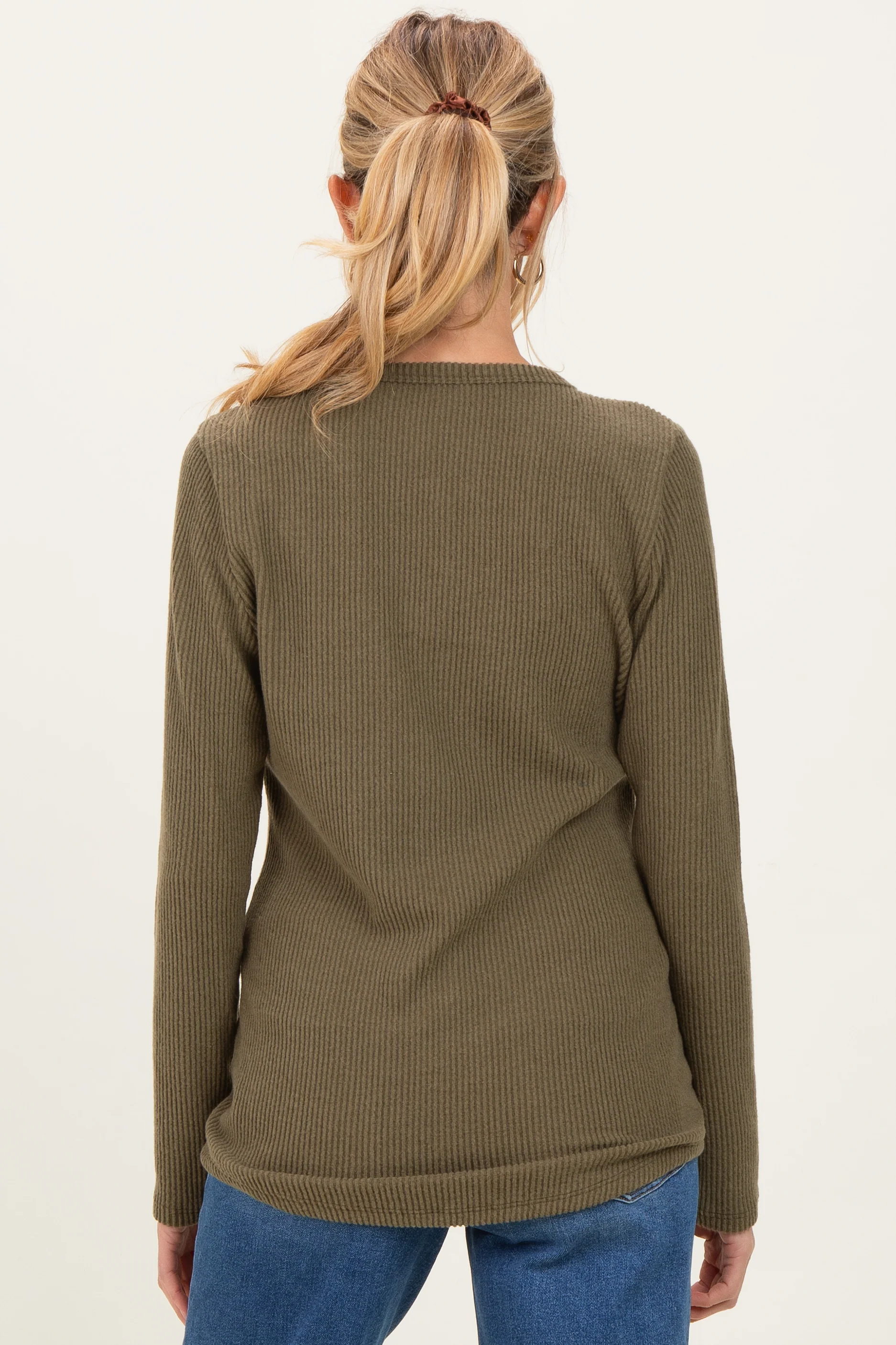 Olive Contrast Long Sleeve Maternity Thermal Top - Image 4